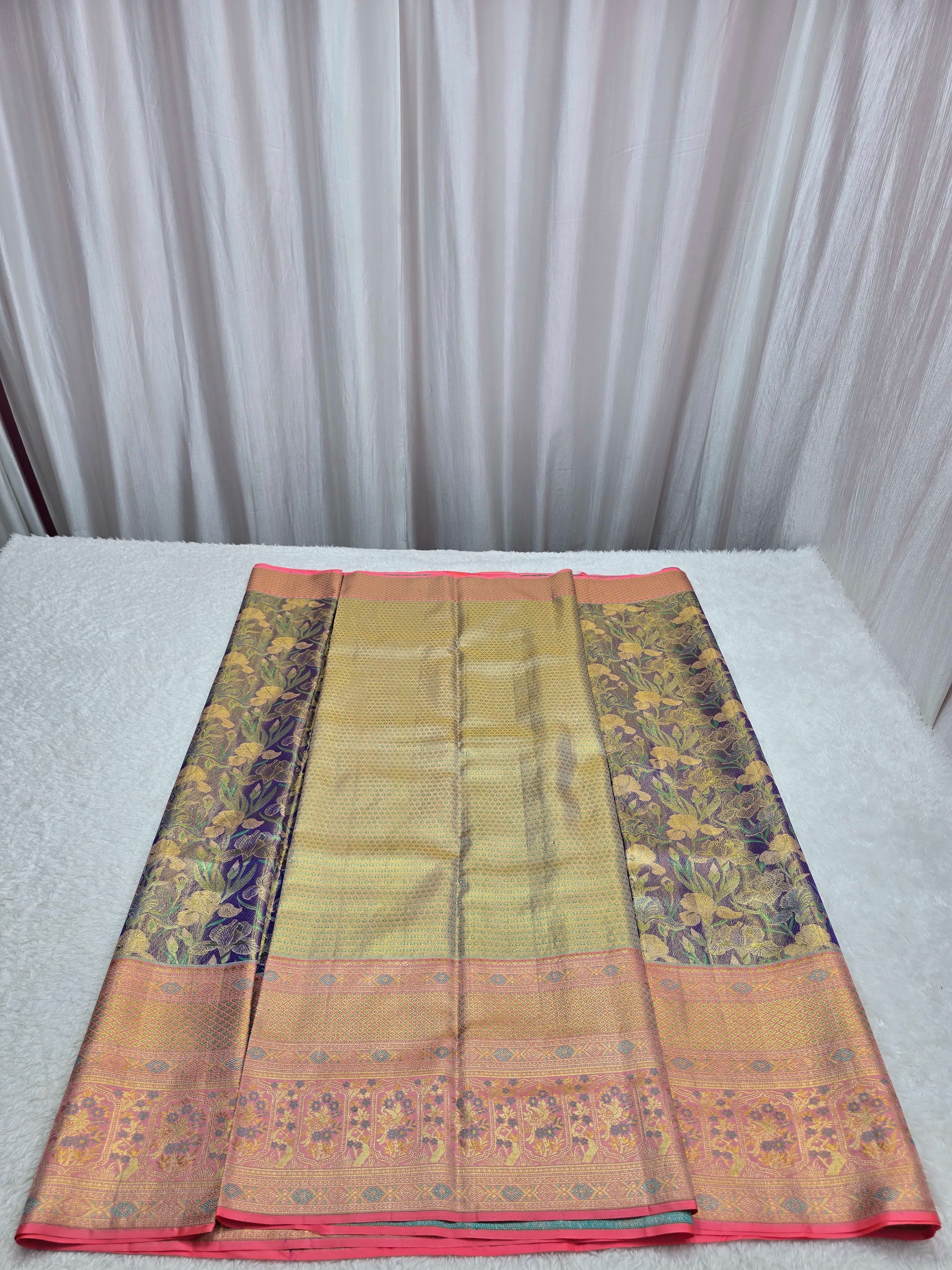 Handloom Lavender With Peach Silk Saree thumbnail 6