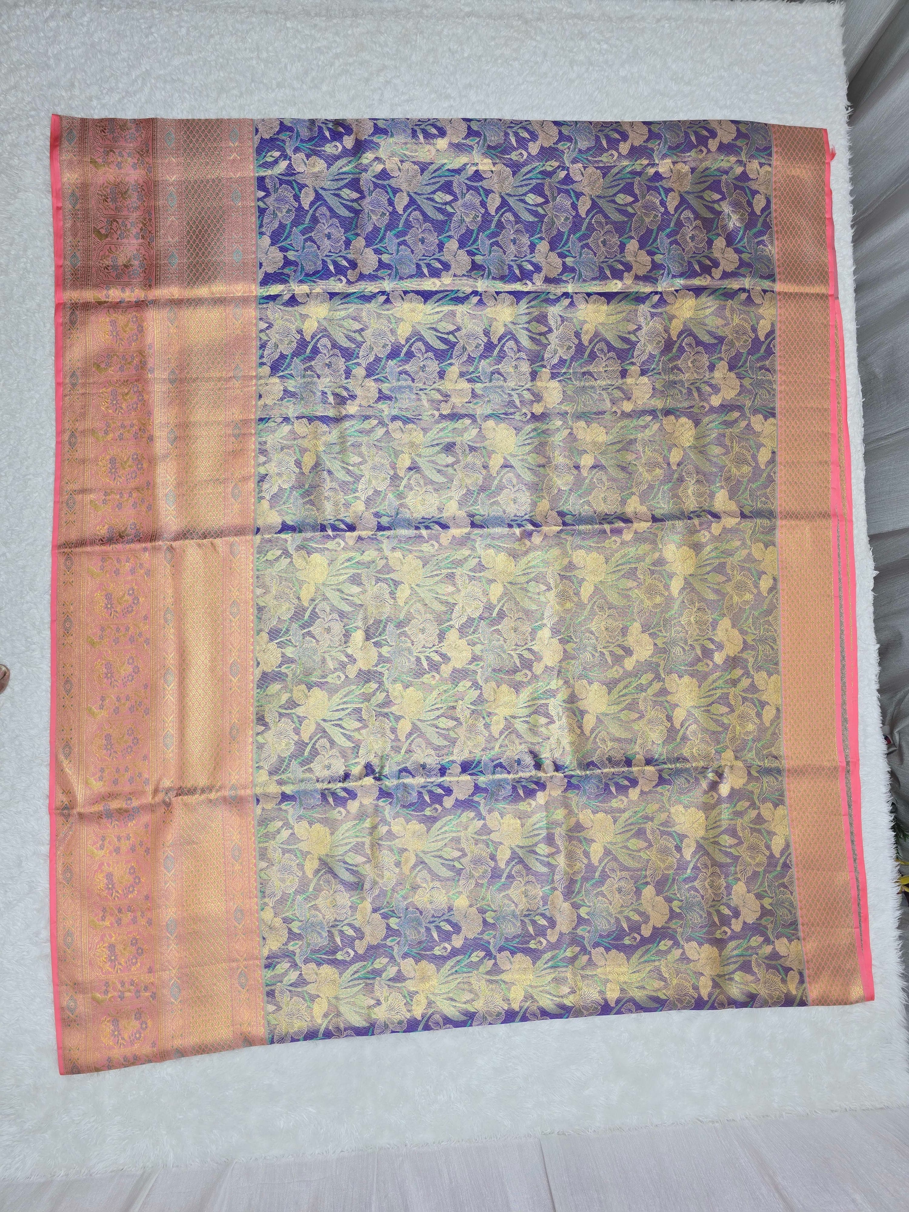 Handloom Lavender With Peach Silk Saree thumbnail 2