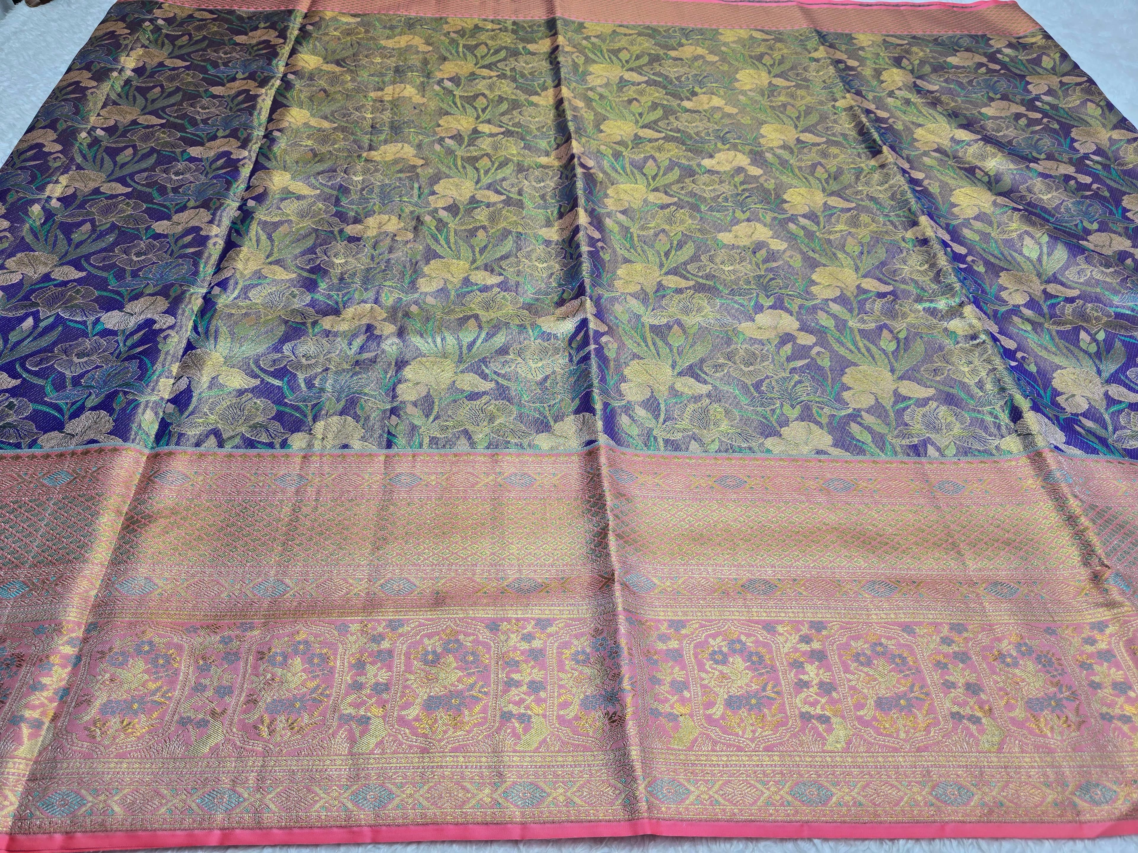 Handloom Lavender With Peach Silk Saree thumbnail 5
