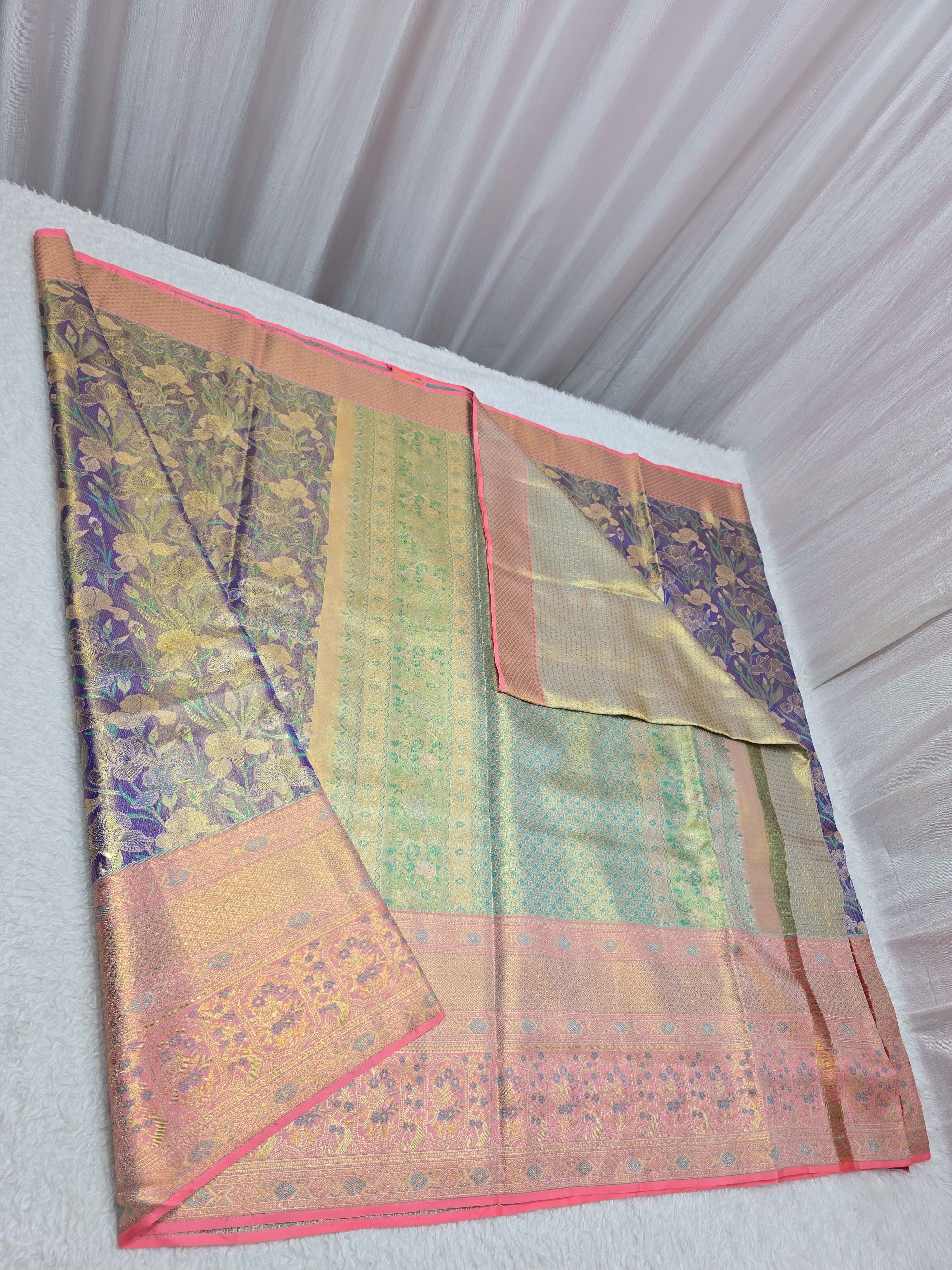 Handloom Lavender With Peach Silk Saree thumbnail 7