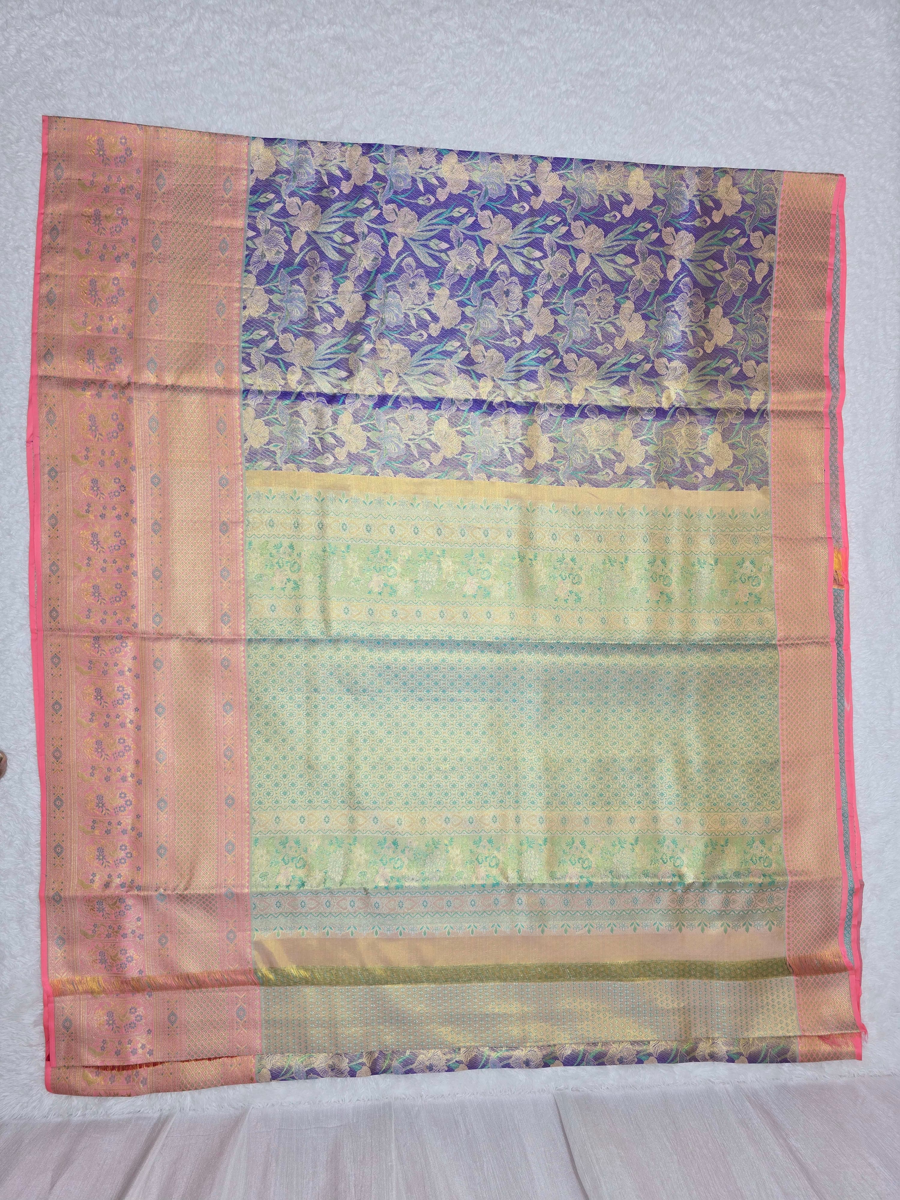 Handloom Lavender With Peach Silk Saree thumbnail 3
