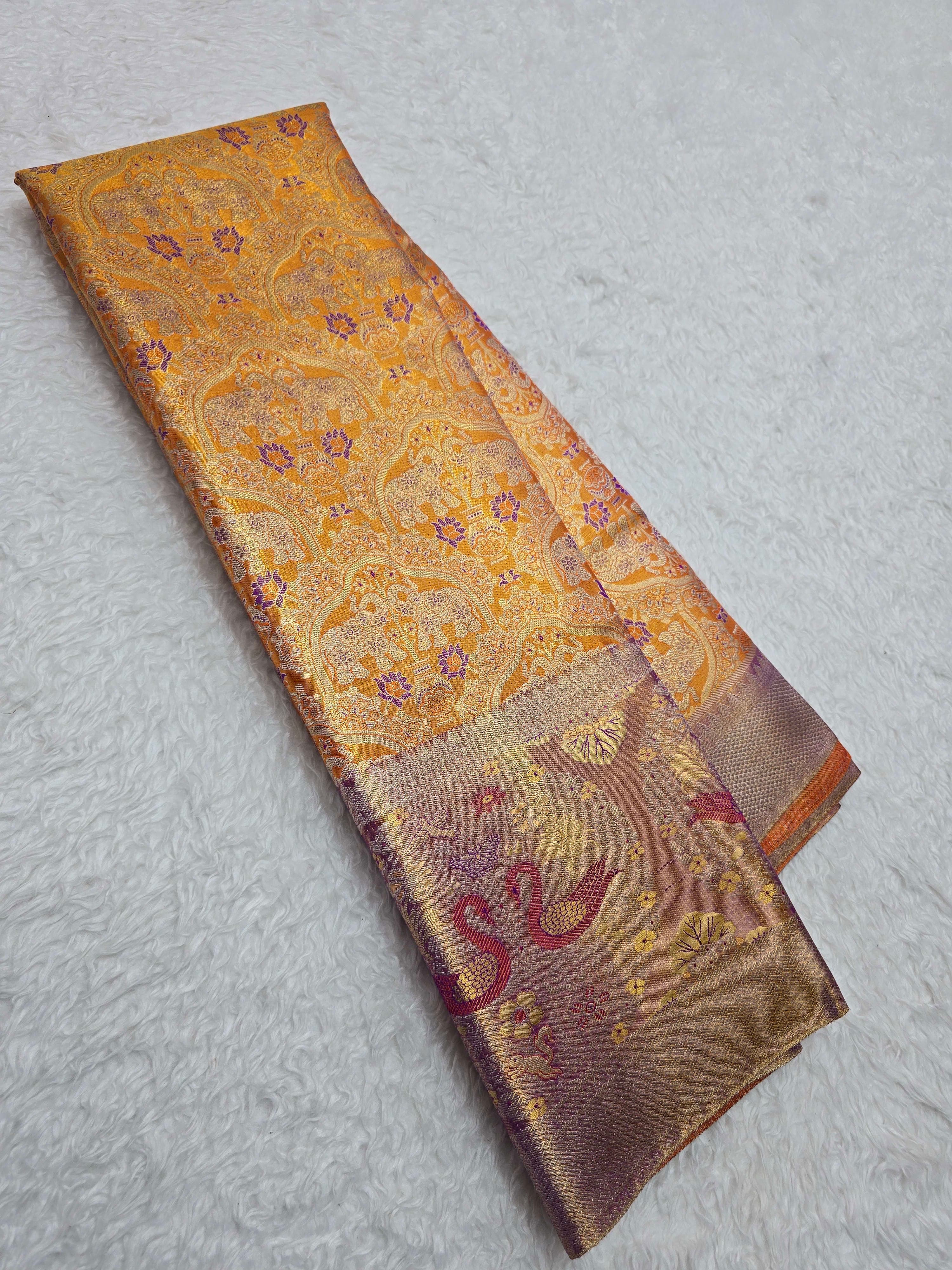 Handloom Golden Orange Silk Saree - View 1