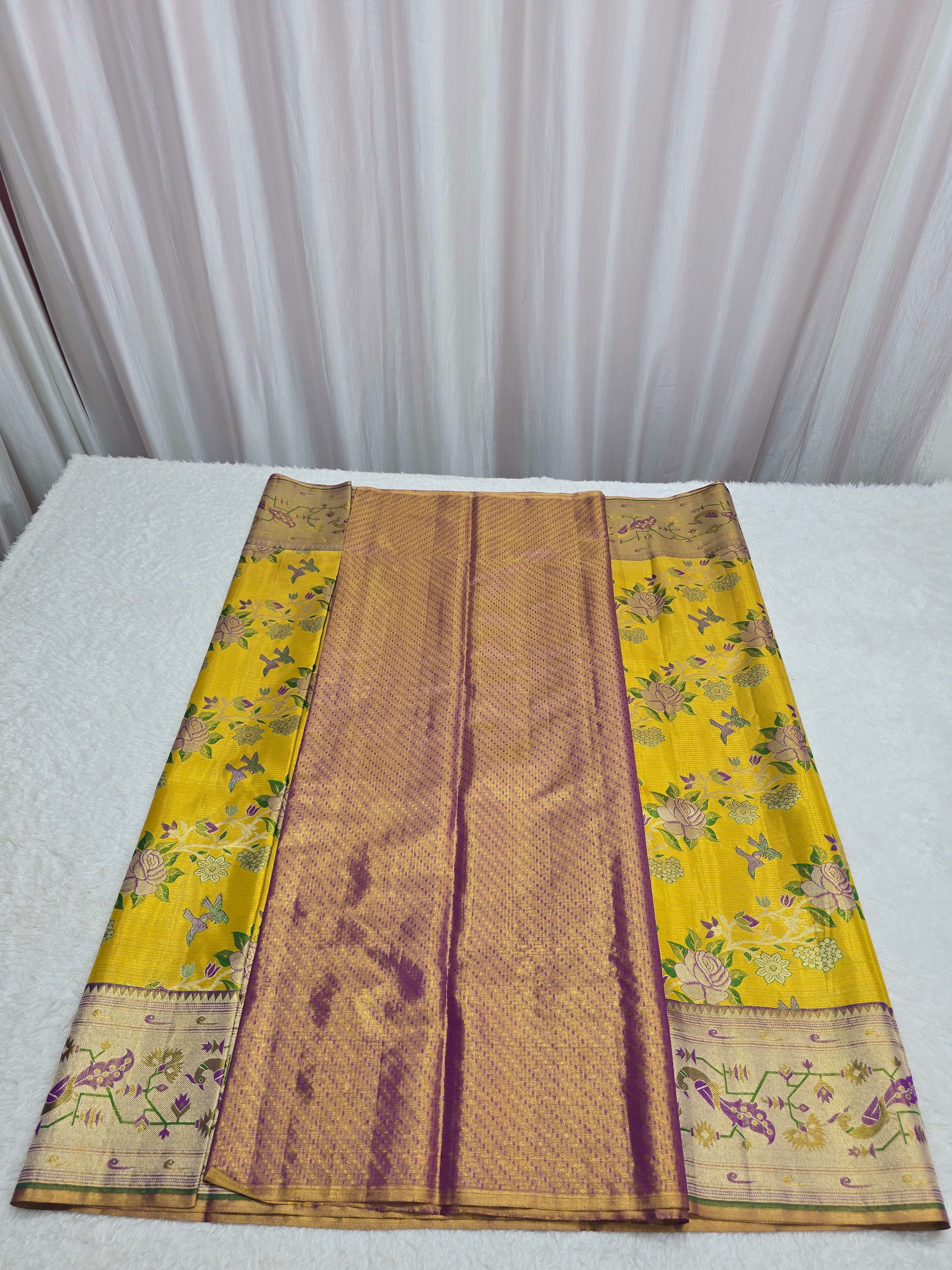 Handloom Yellow Silk Saree thumbnail 6
