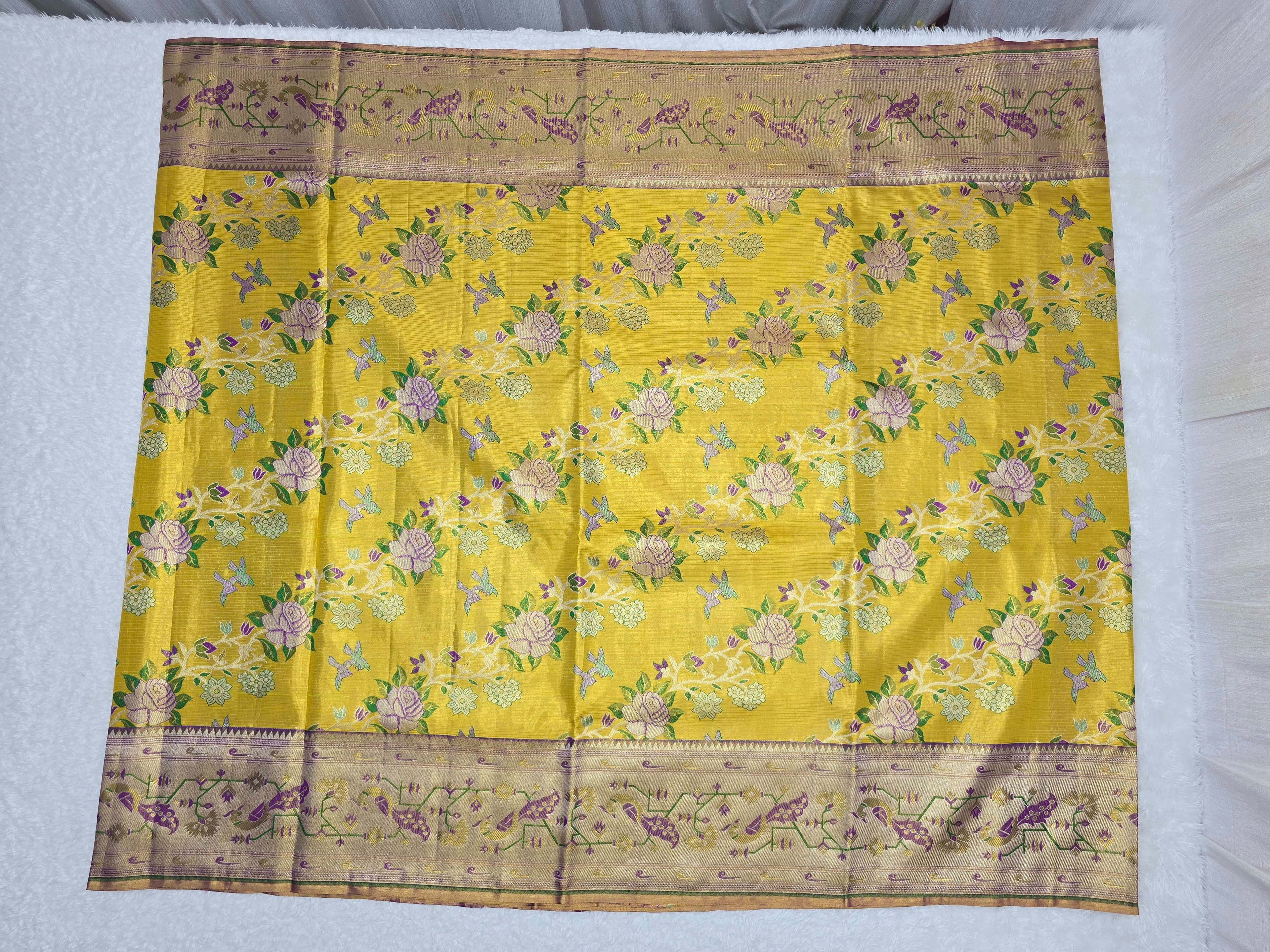 Handloom Yellow Silk Saree thumbnail 2