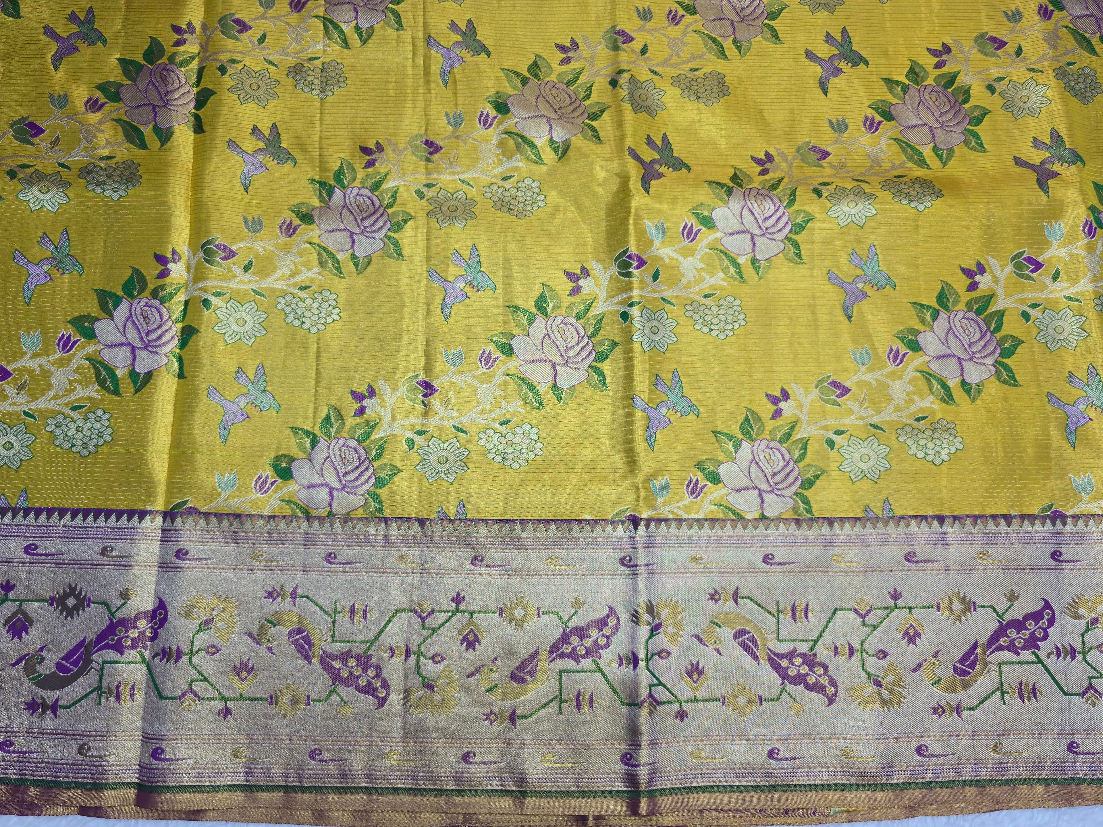 Handloom Yellow Silk Saree thumbnail 5