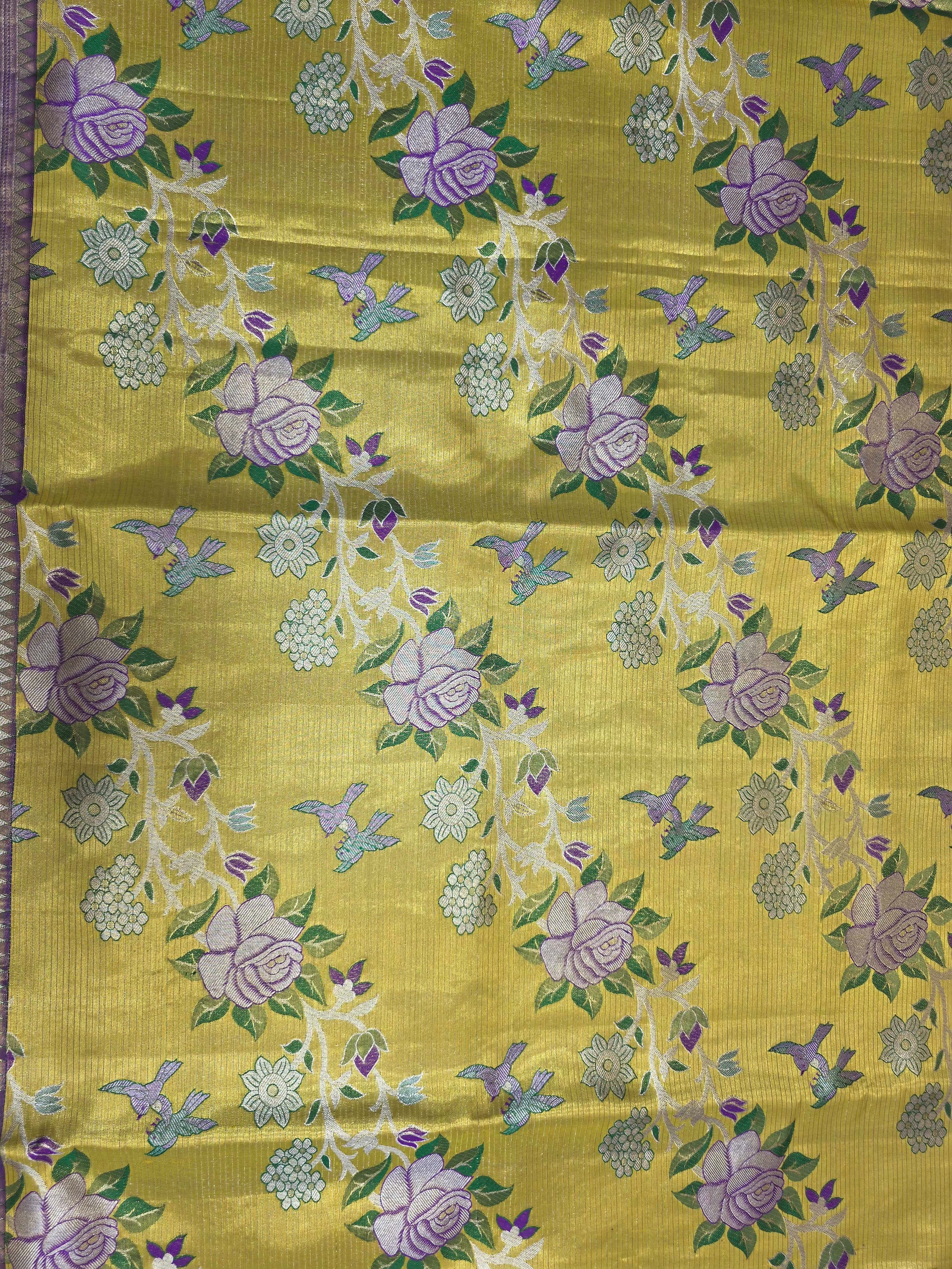 Handloom Yellow Silk Saree thumbnail 4