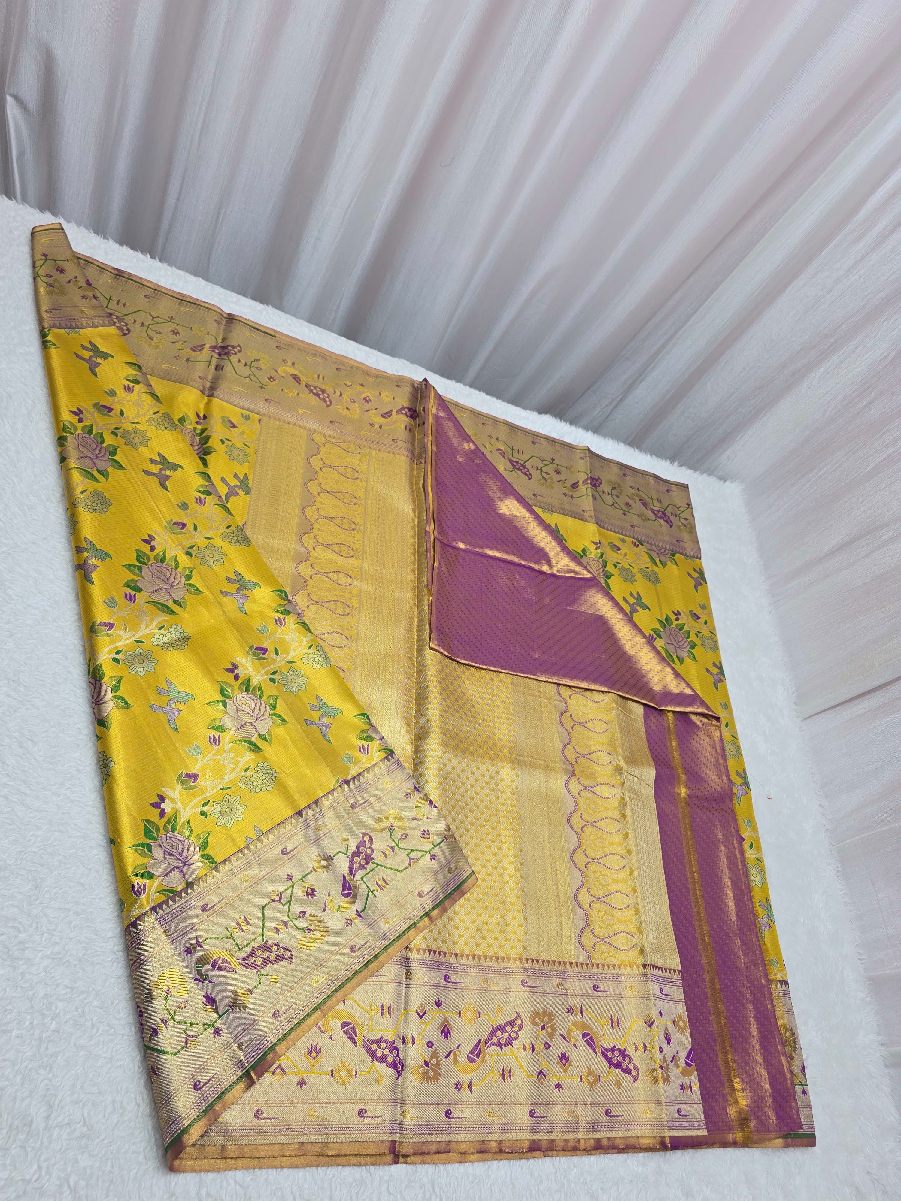 Handloom Yellow Silk Saree thumbnail 7