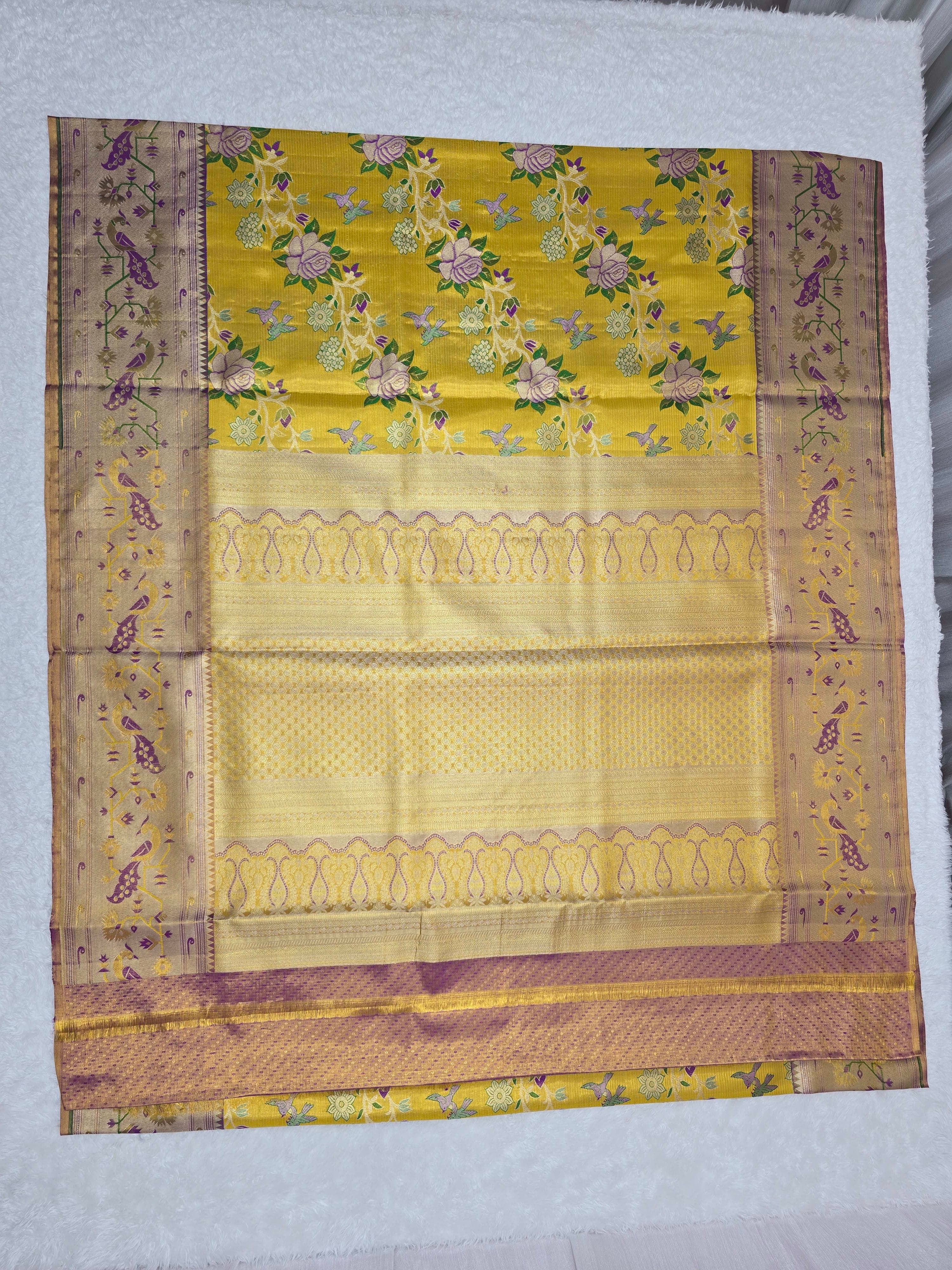 Handloom Yellow Silk Saree thumbnail 3