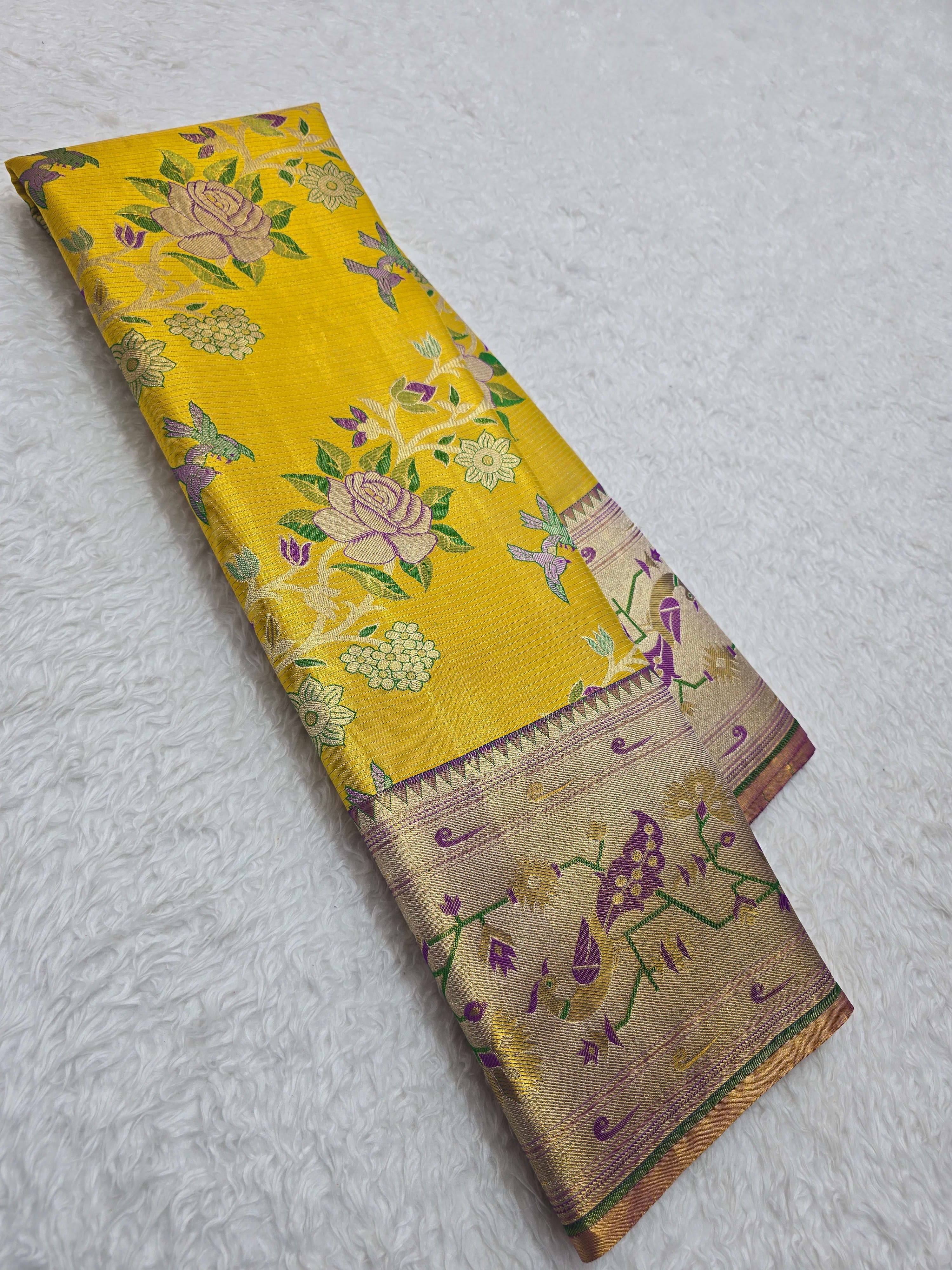 Handloom Yellow Silk Saree - View 1