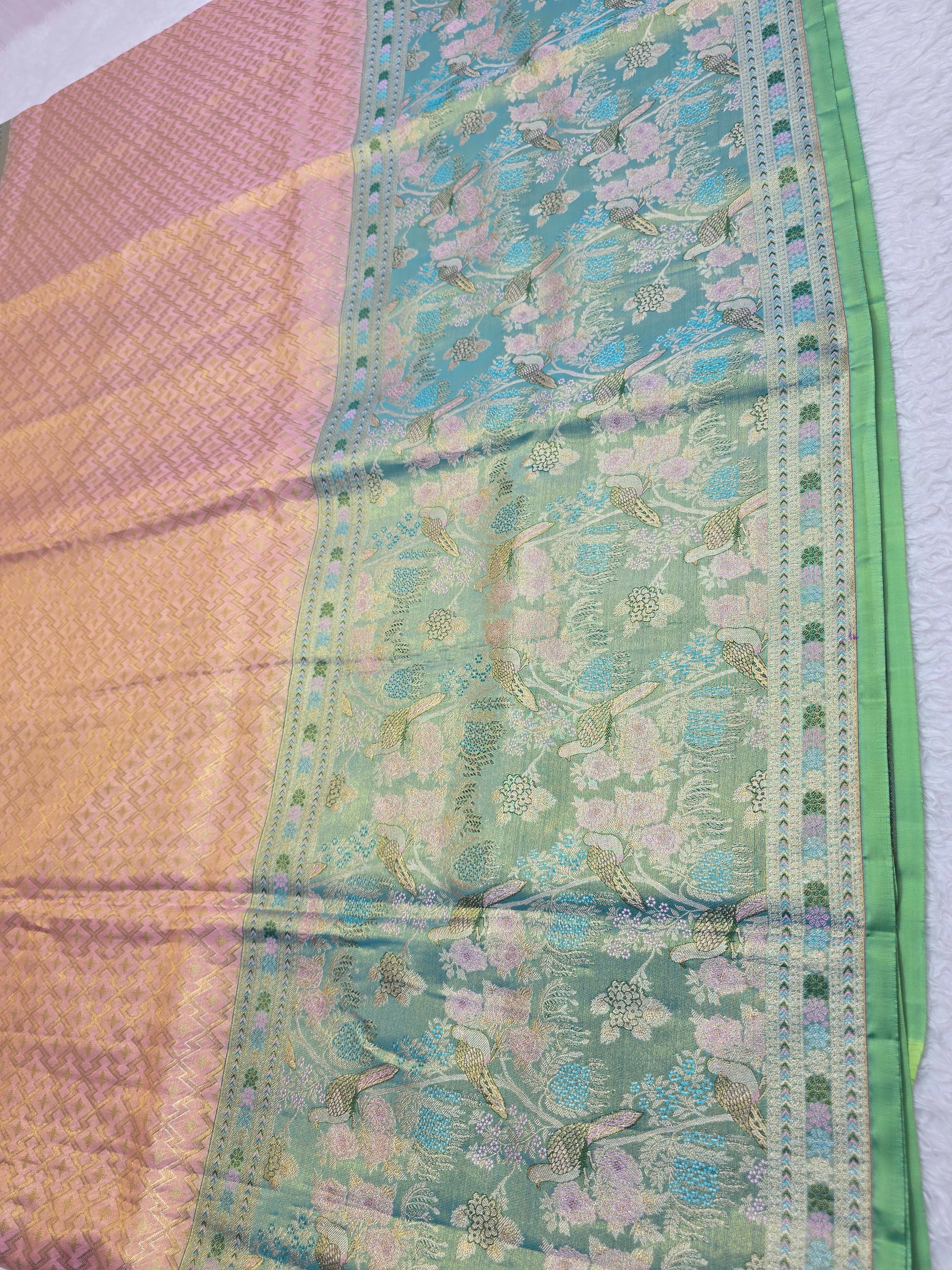 Handloom Peach Pink Silk Saree thumbnail 3
