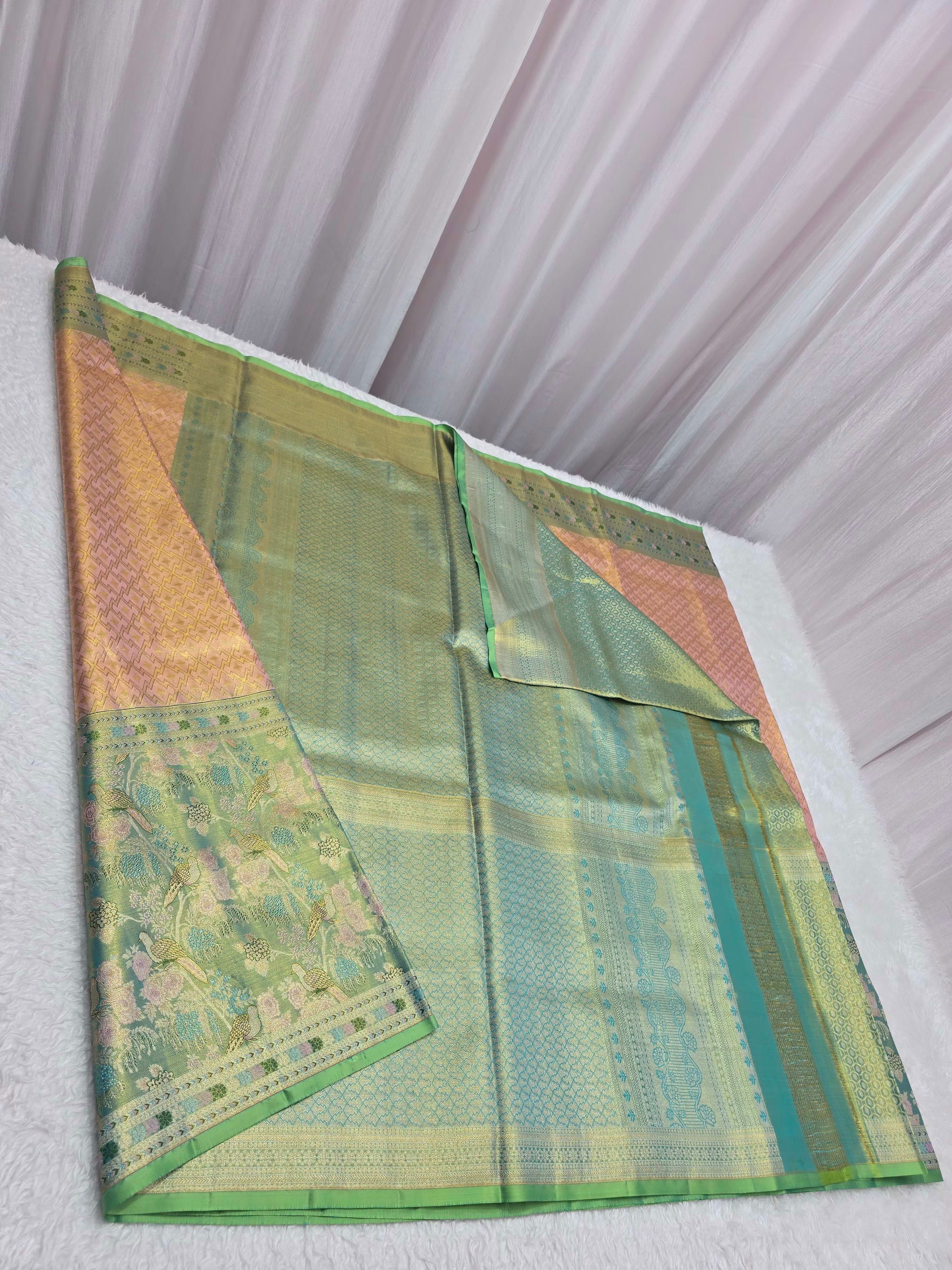 Handloom Peach Pink Silk Saree thumbnail 5