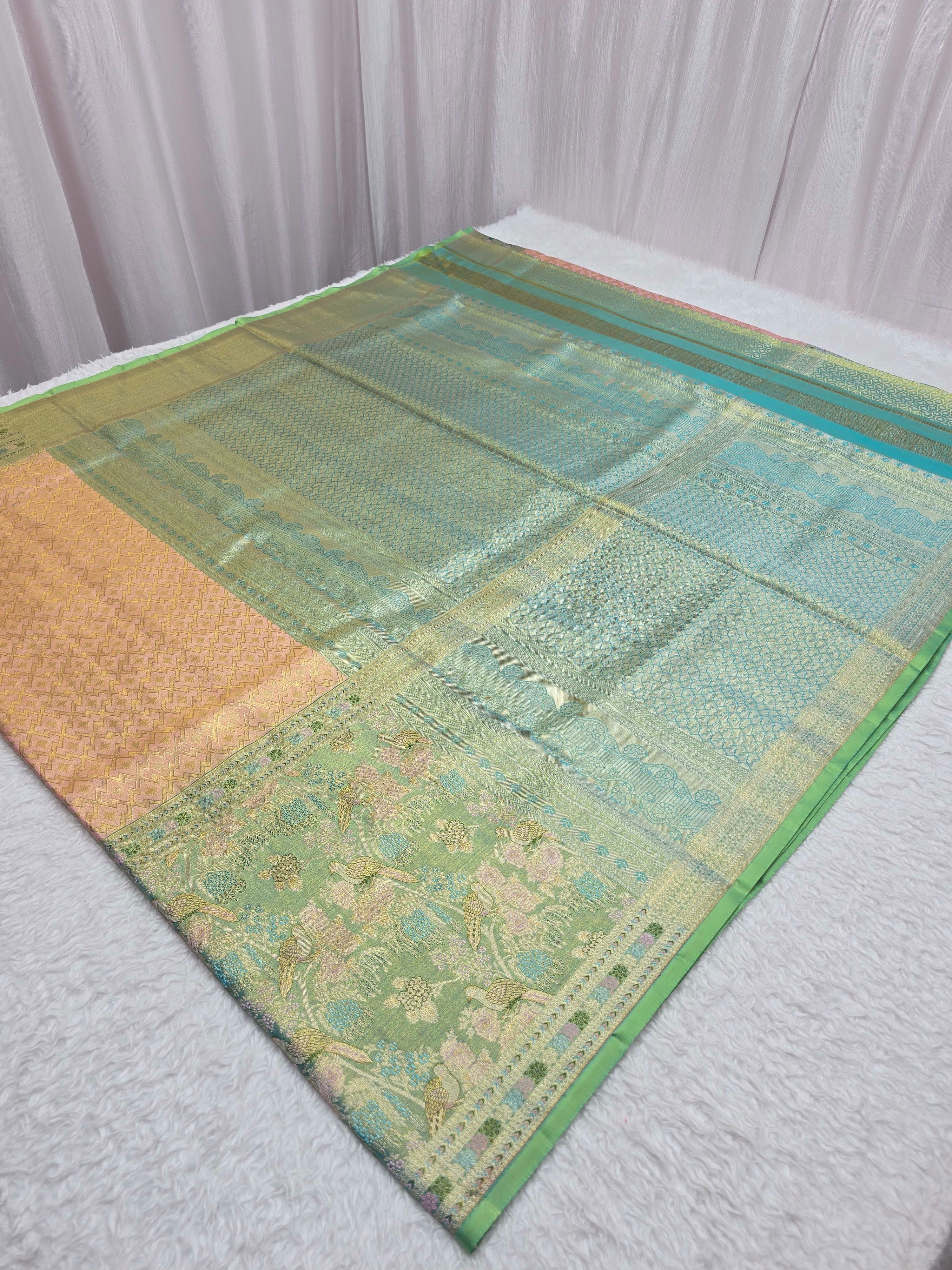 Handloom Peach Pink Silk Saree thumbnail 2