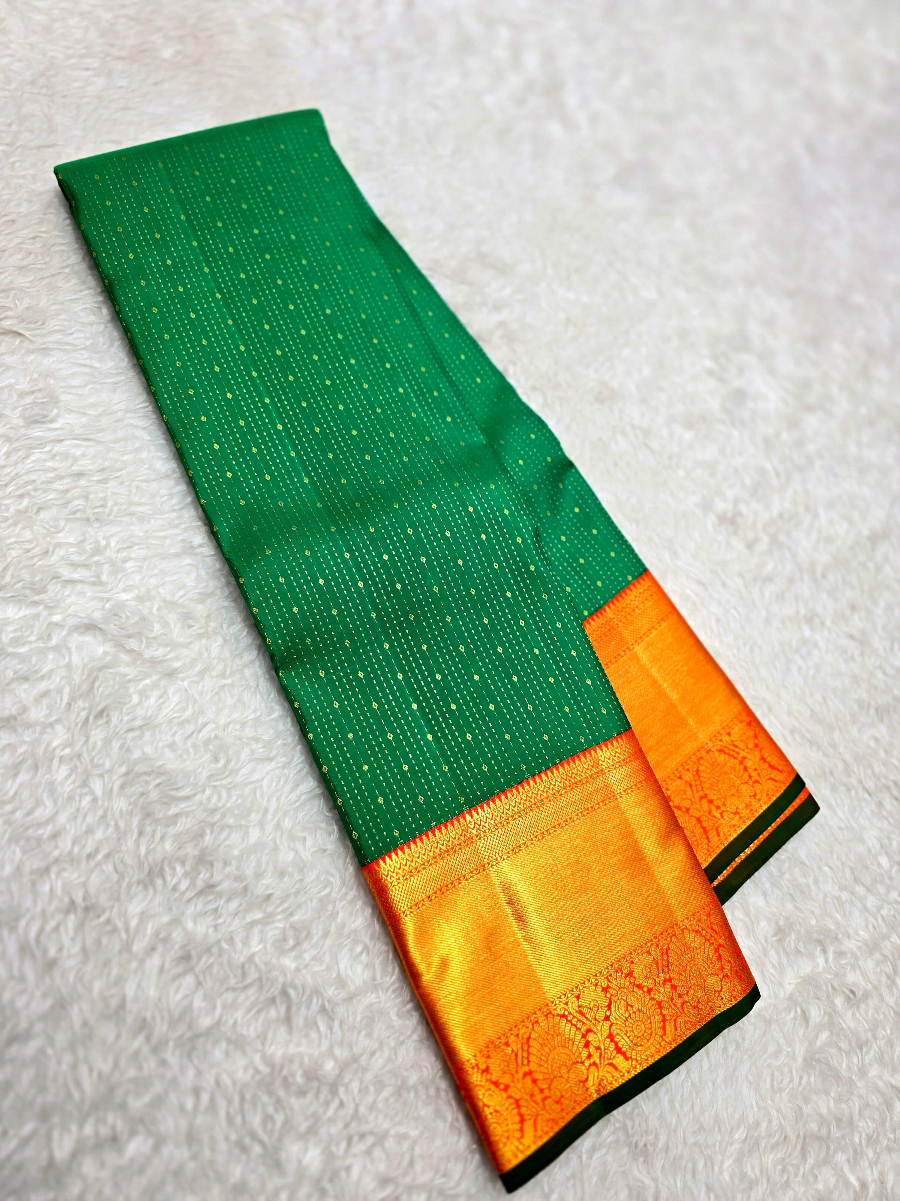 Handloom Bottle Green Silk Saree - View 1