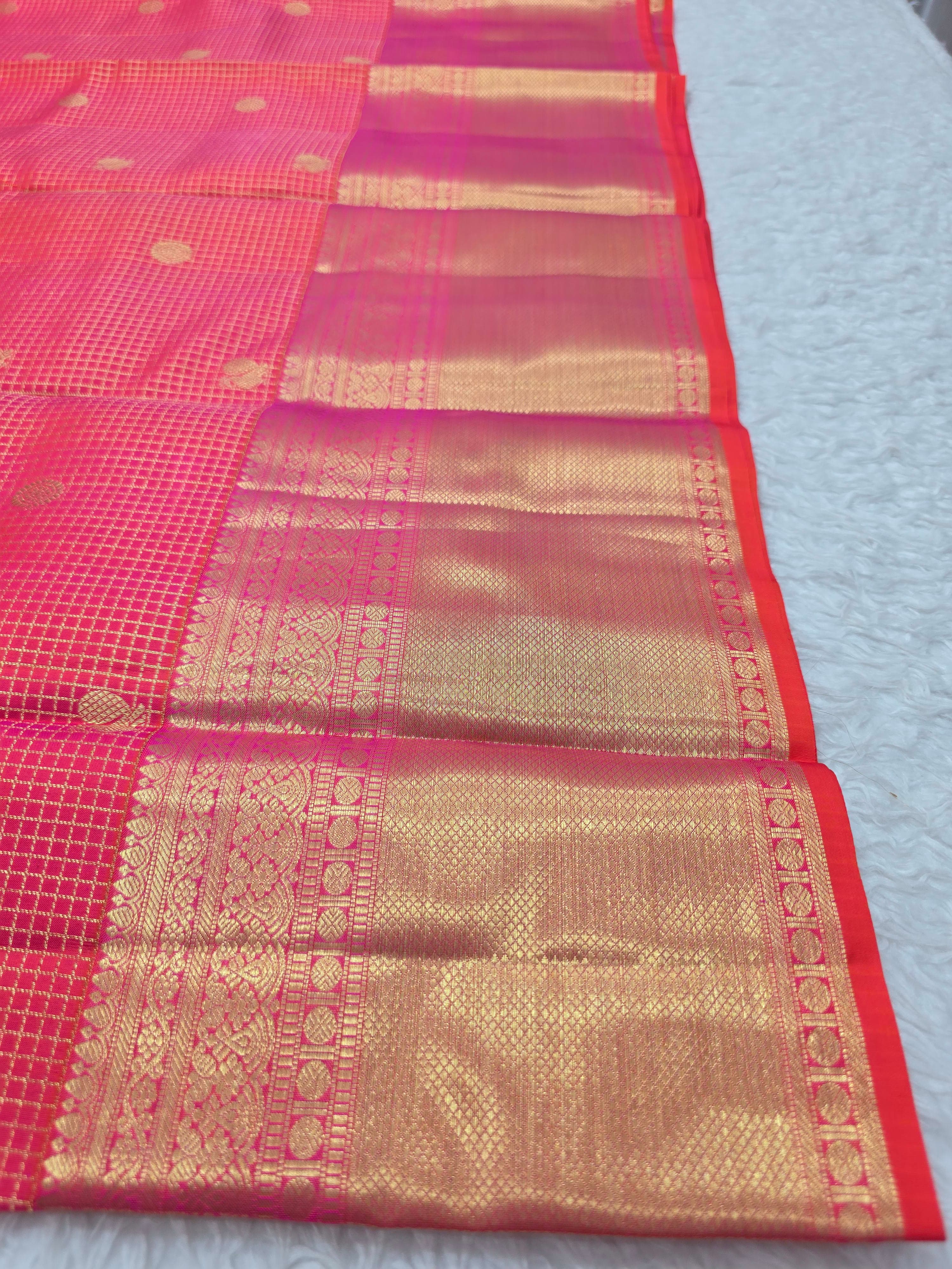 Handloom Pinkred Silk Saree thumbnail 5