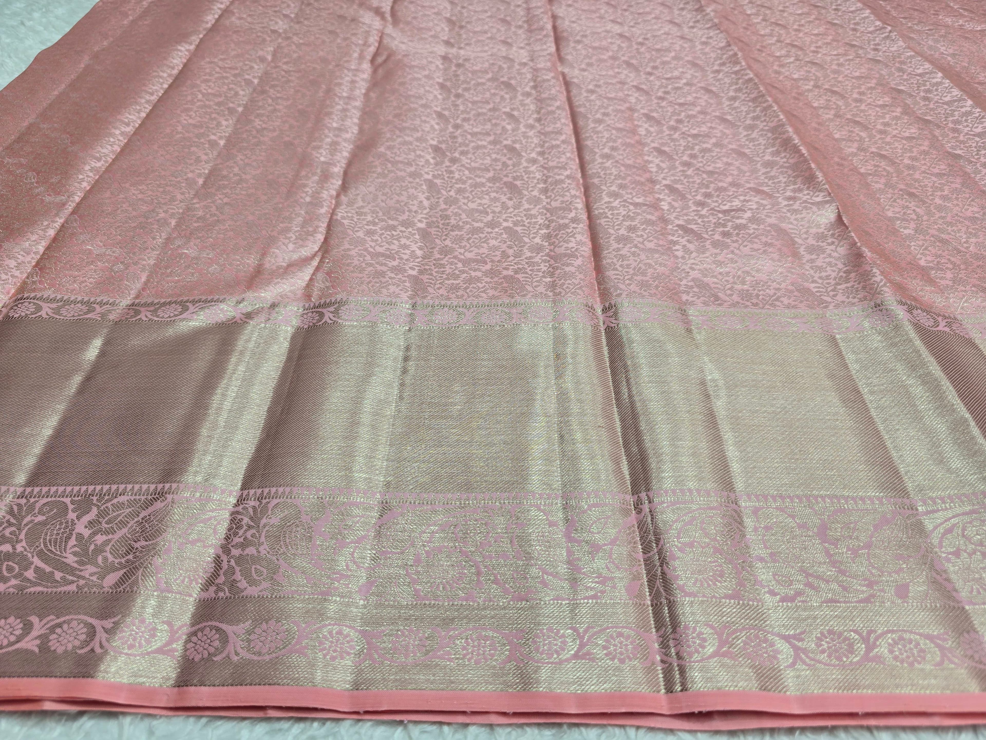 Handloom Peach Silk Saree thumbnail 5