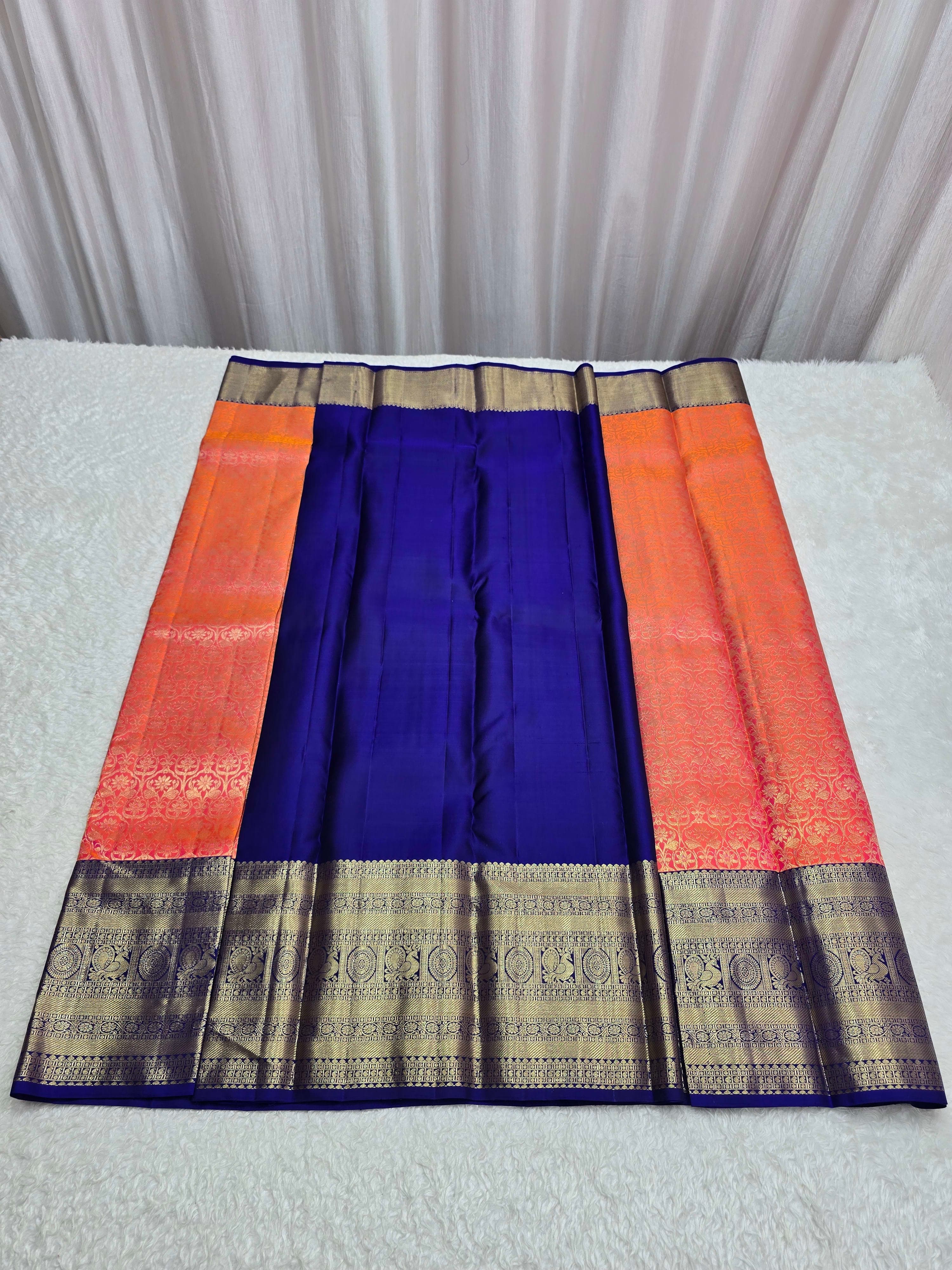 Handloom Orange Pink Silk Saree thumbnail 6