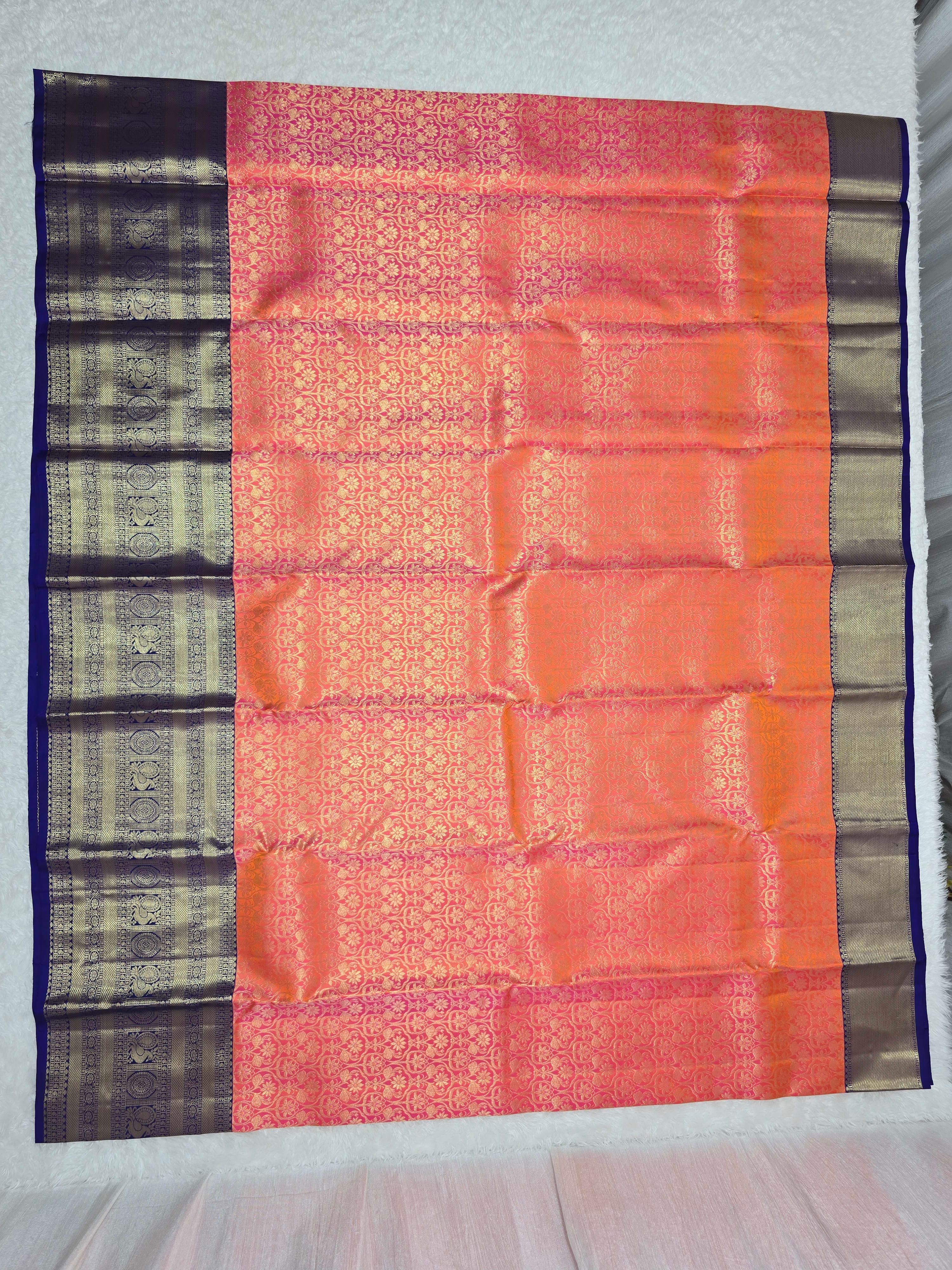 Handloom Orange Pink Silk Saree thumbnail 2
