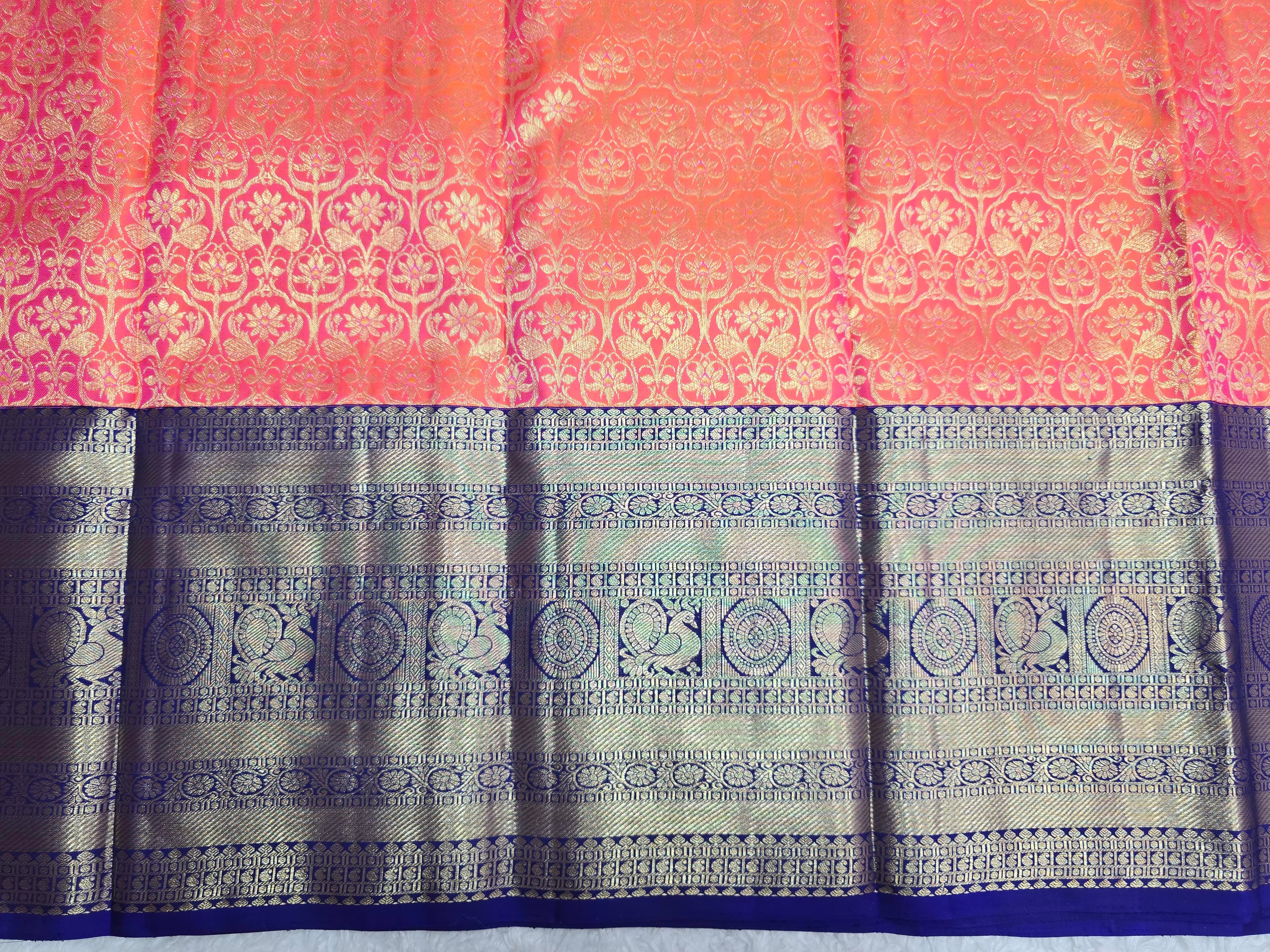 Handloom Orange Pink Silk Saree thumbnail 5