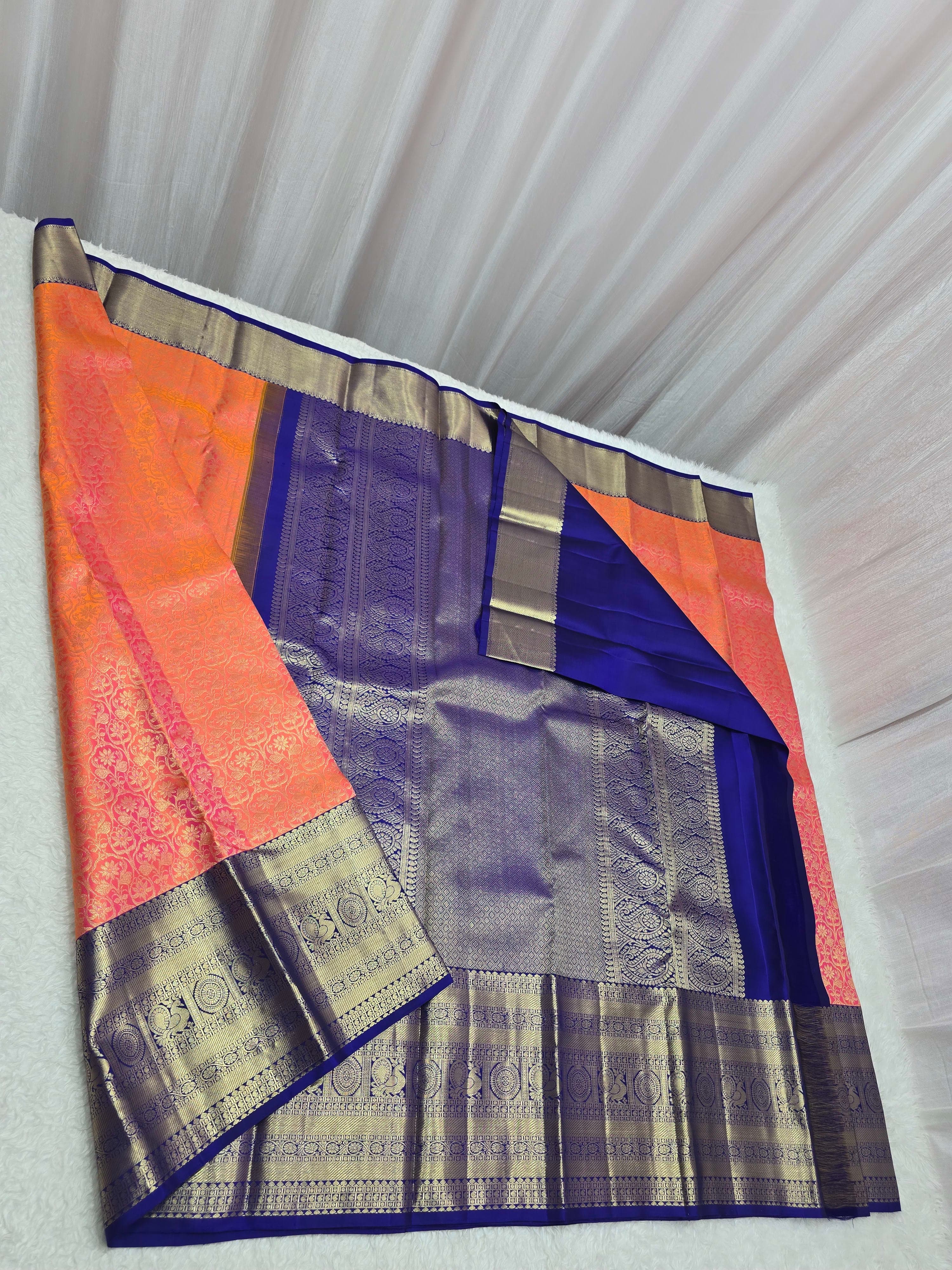 Handloom Orange Pink Silk Saree thumbnail 7