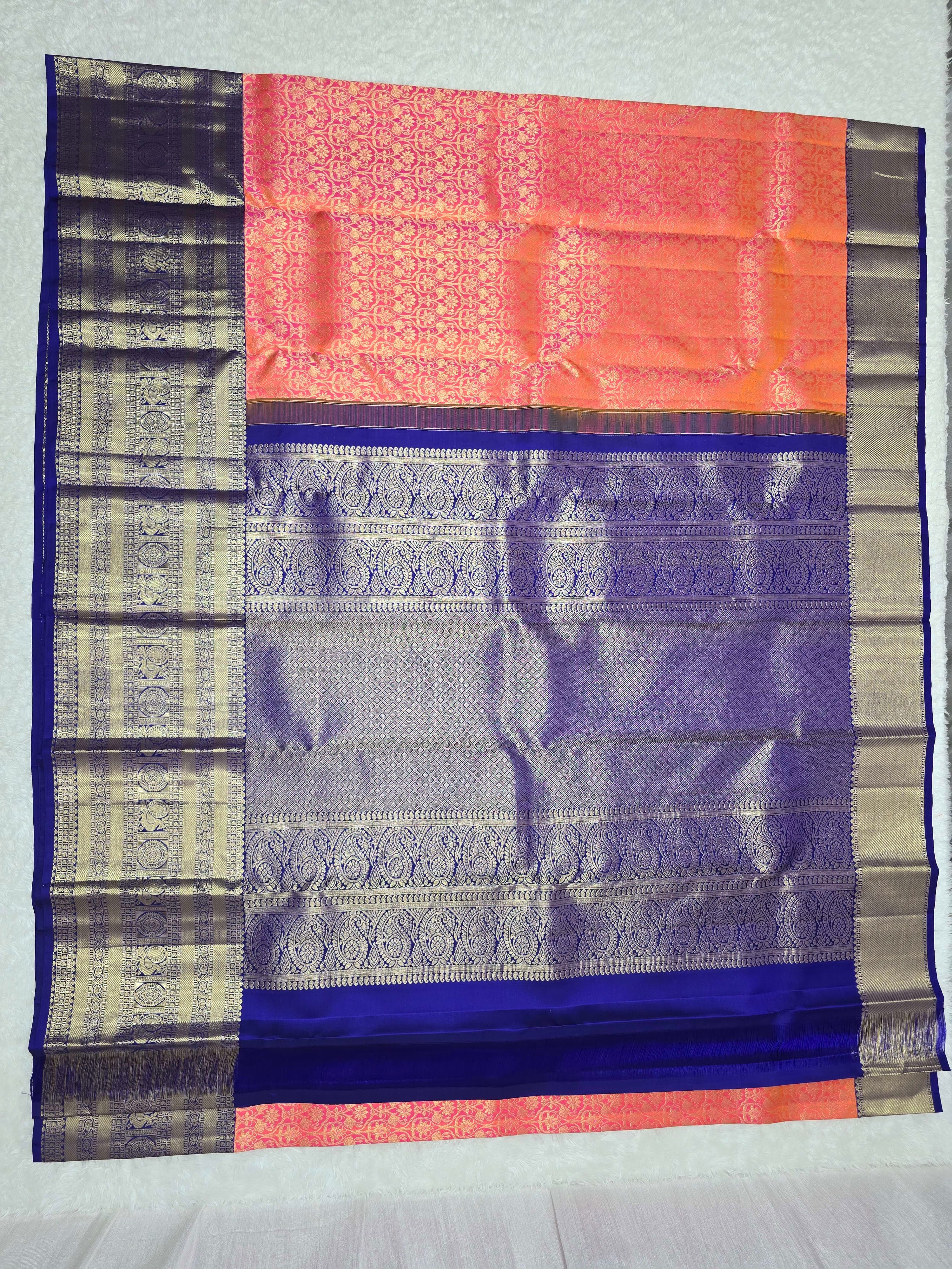 Handloom Orange Pink Silk Saree thumbnail 3