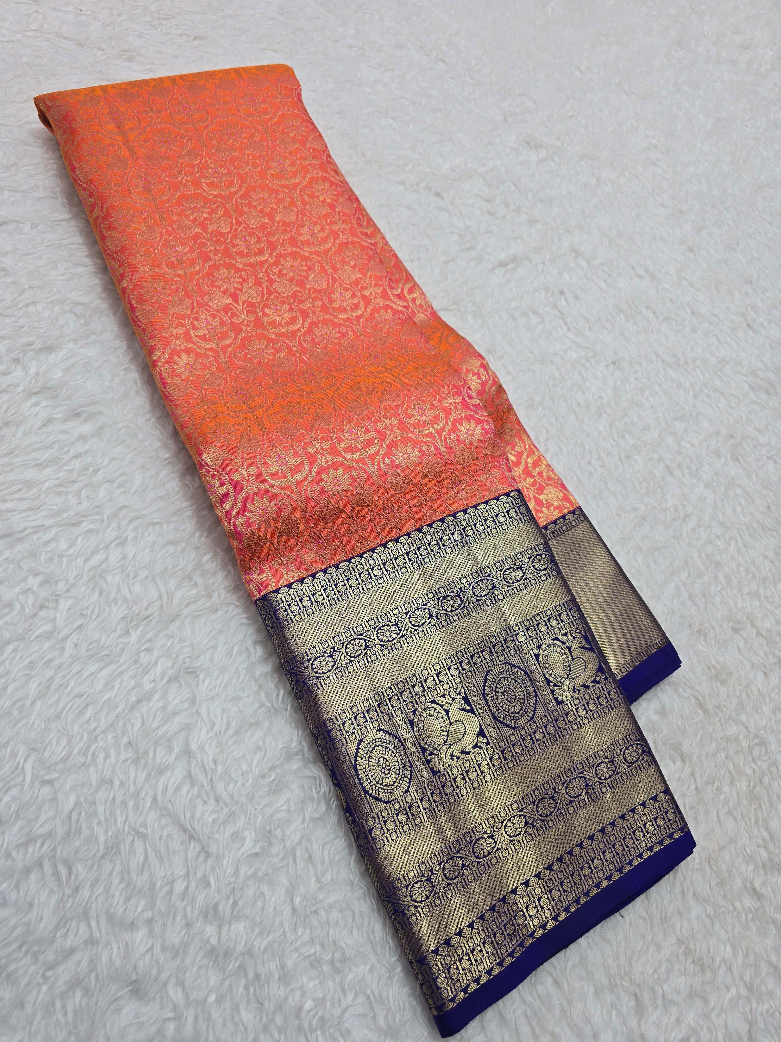 Handloom Orange Pink Silk Saree - View 1