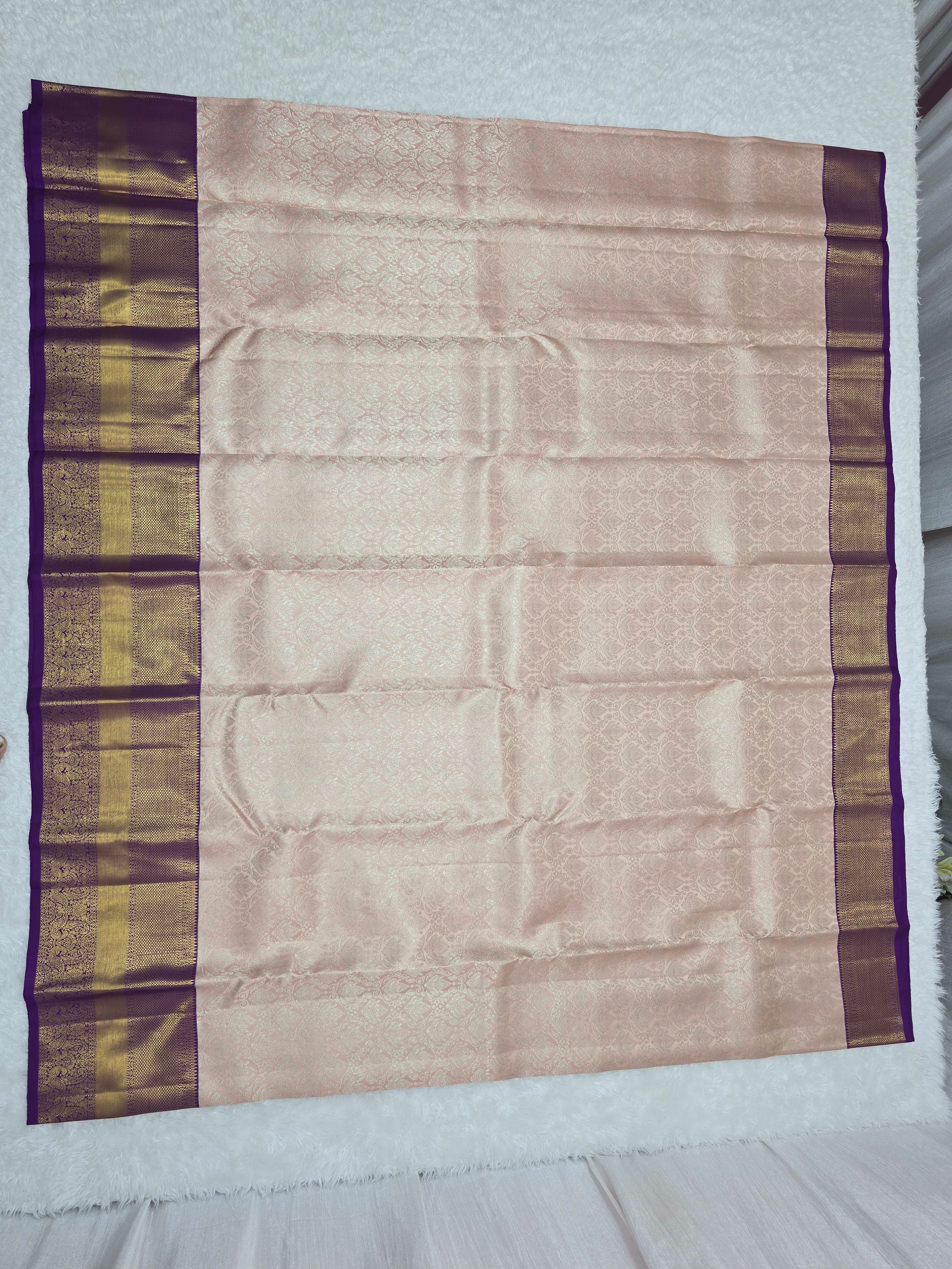 Handloom Cream Peach Silk Saree thumbnail 2