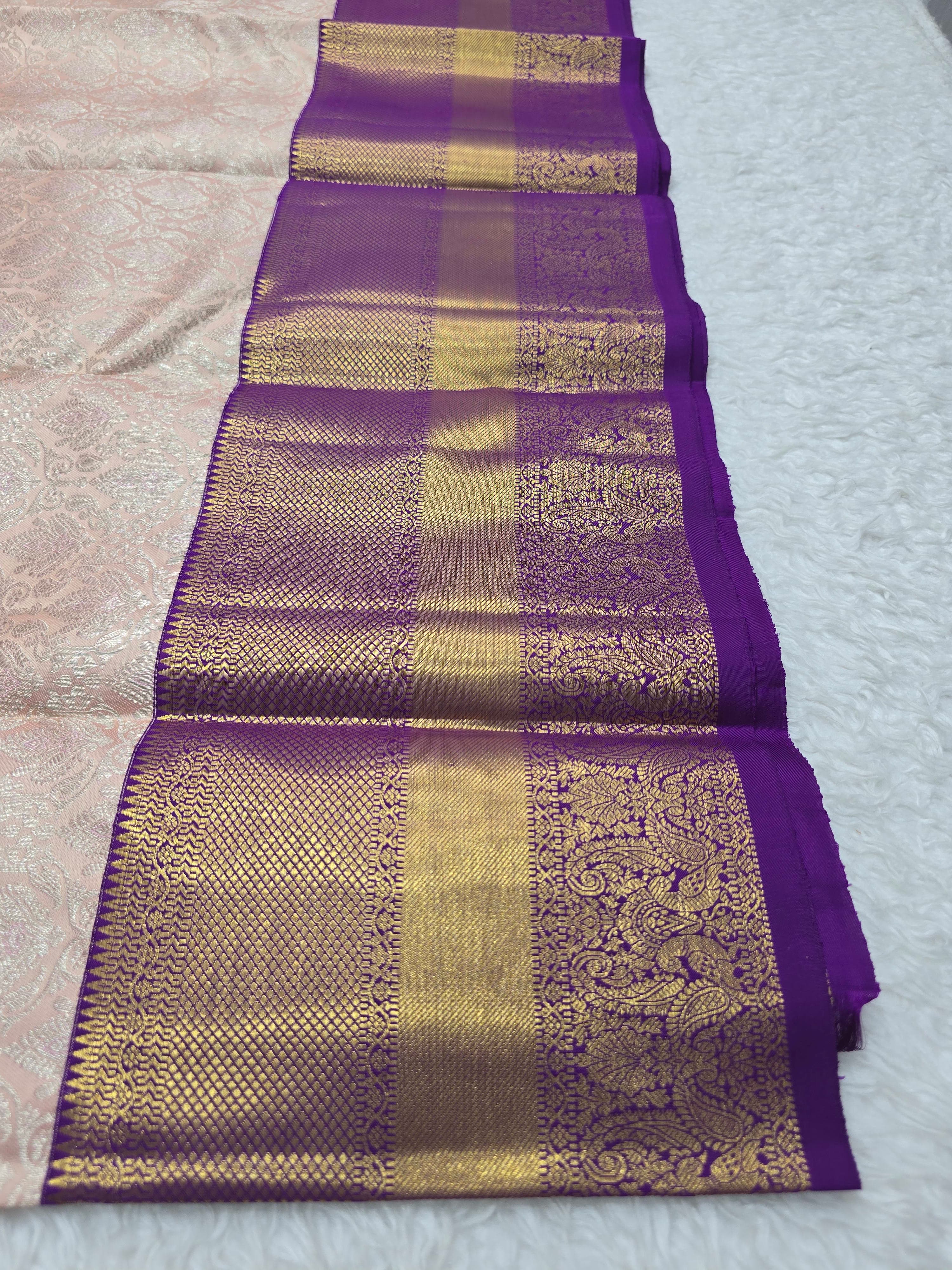 Handloom Cream Peach Silk Saree thumbnail 5