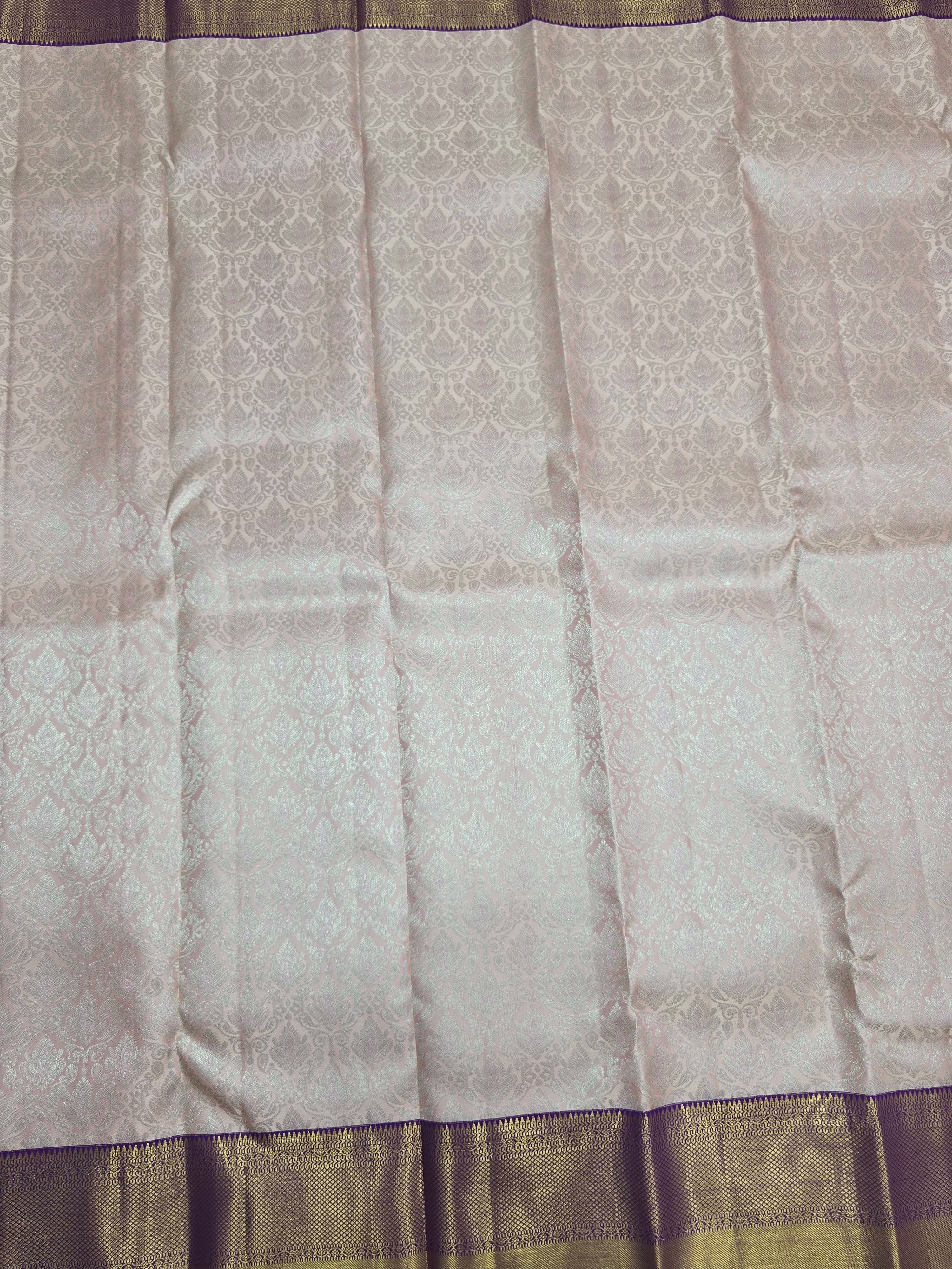 Handloom Cream Peach Silk Saree thumbnail 4