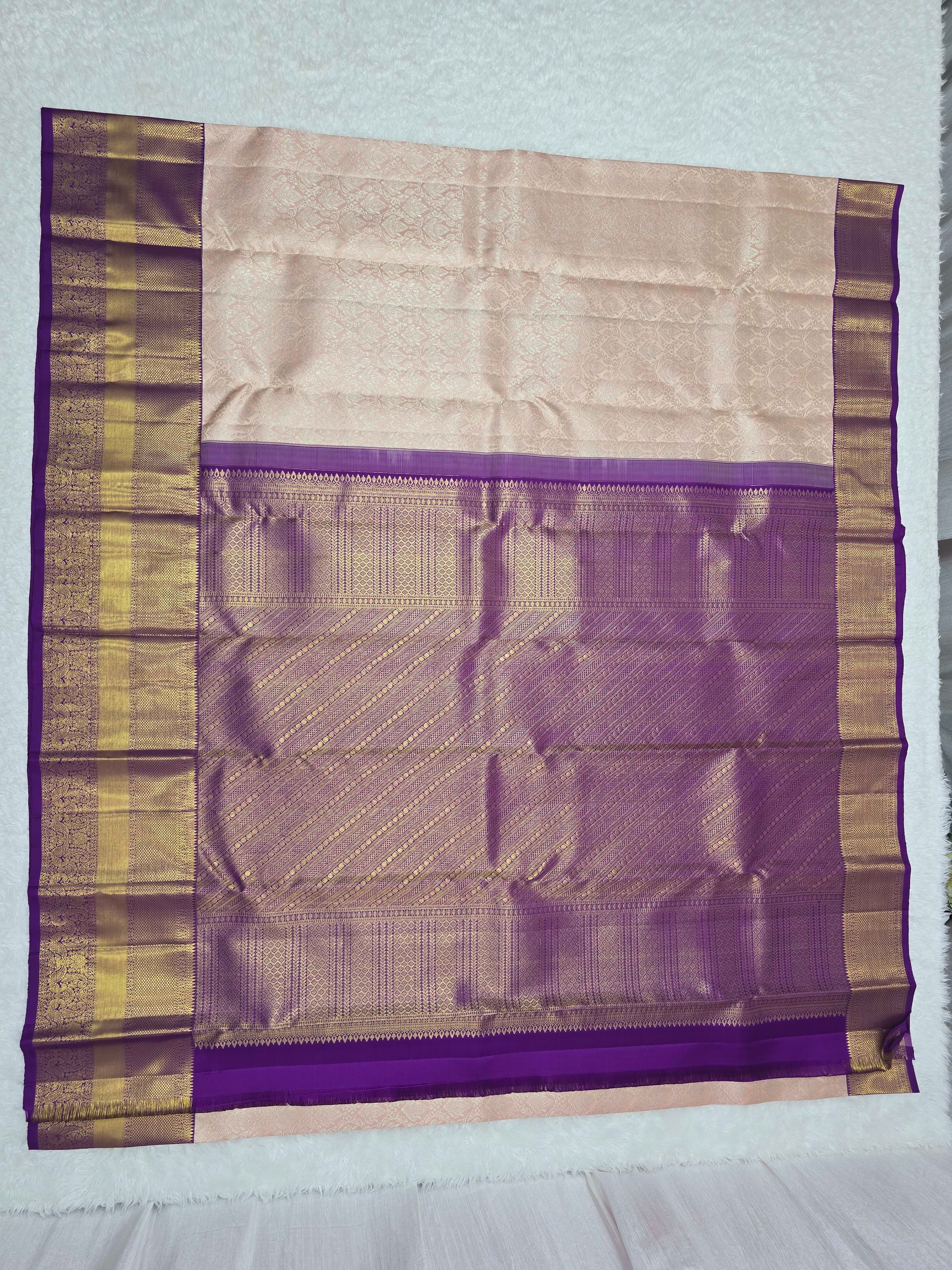 Handloom Cream Peach Silk Saree thumbnail 3