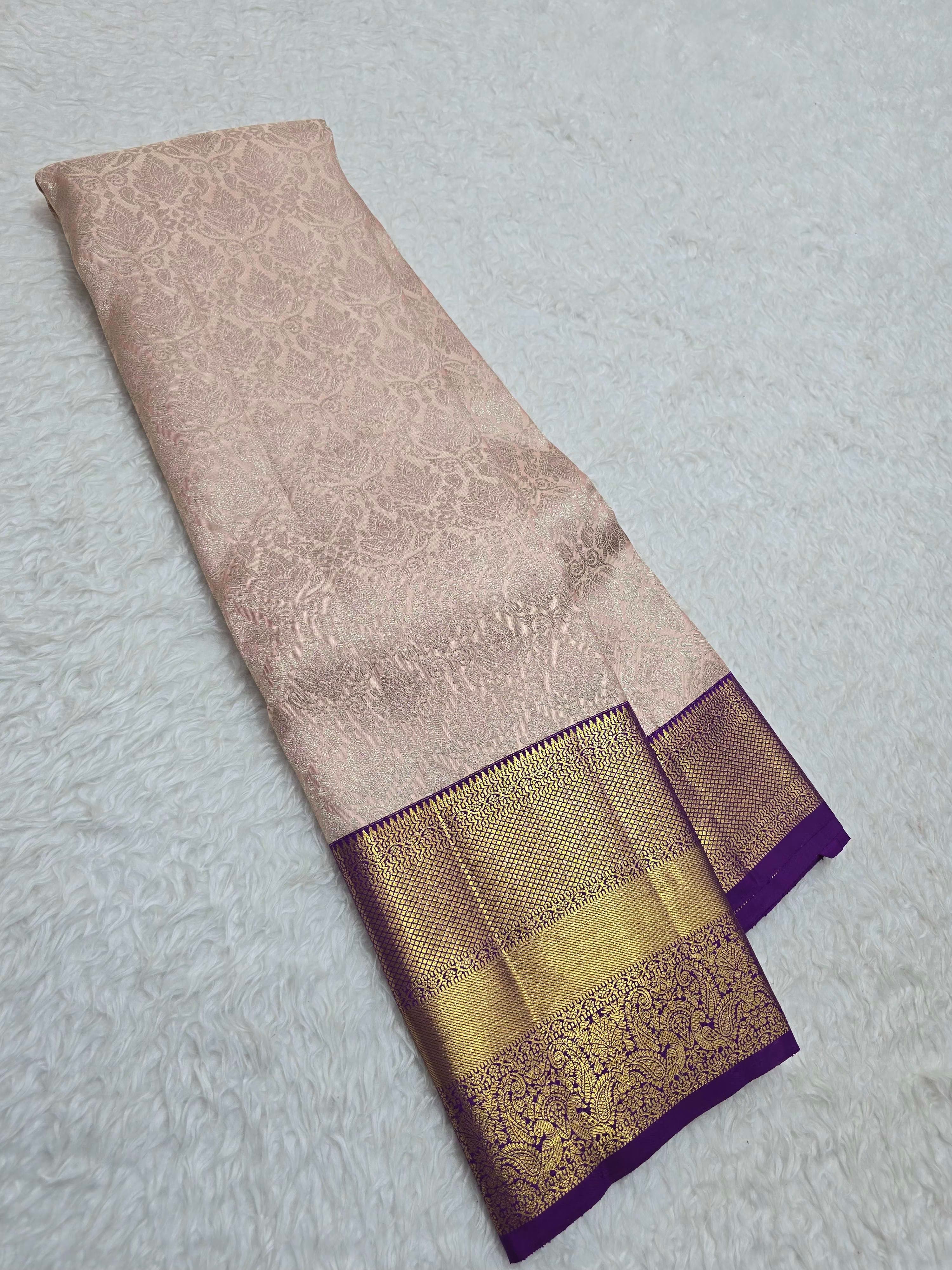 Handloom Cream Peach Silk Saree - View 1
