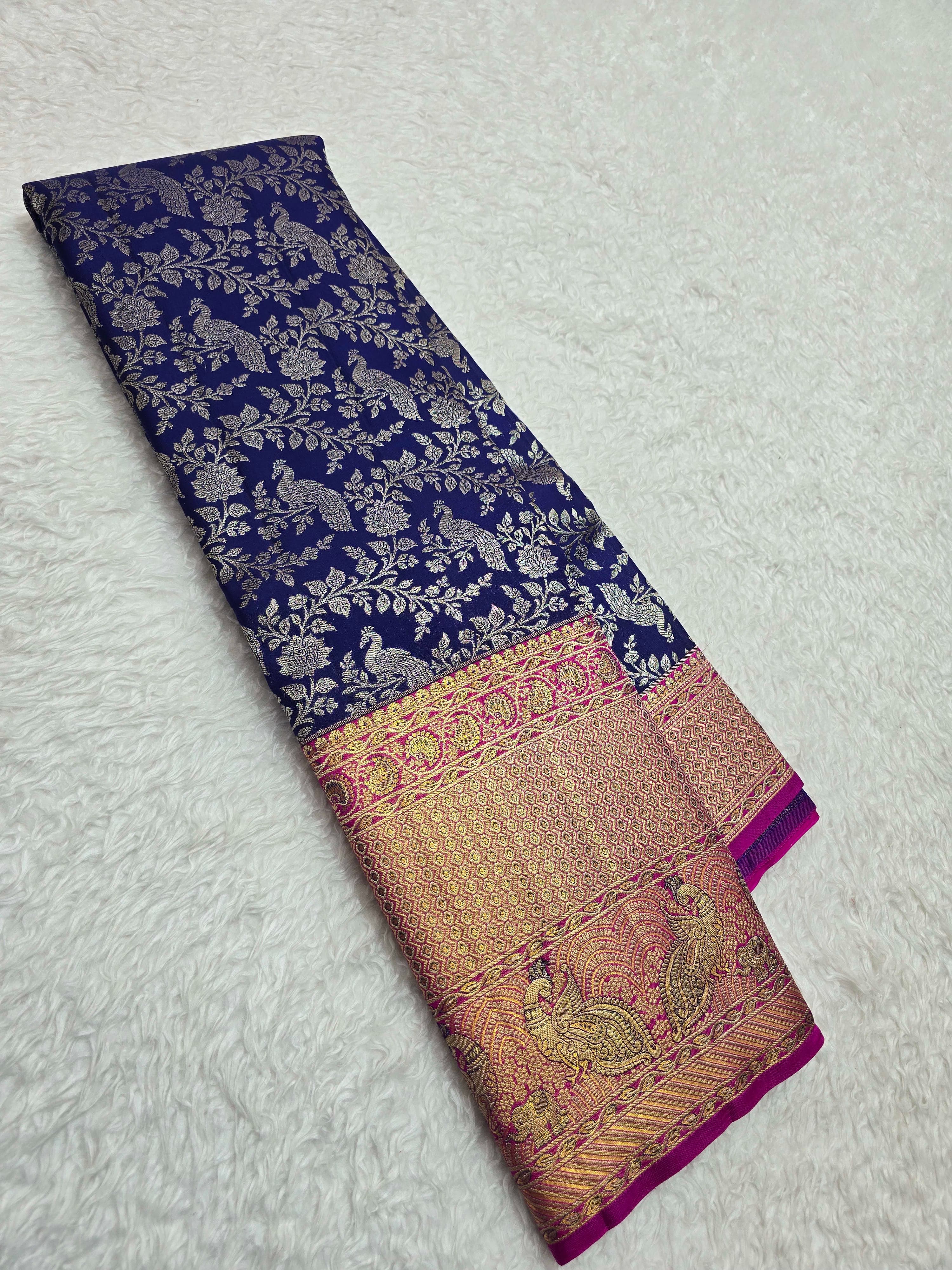 Handloom Navyblue Silk Saree - View 1