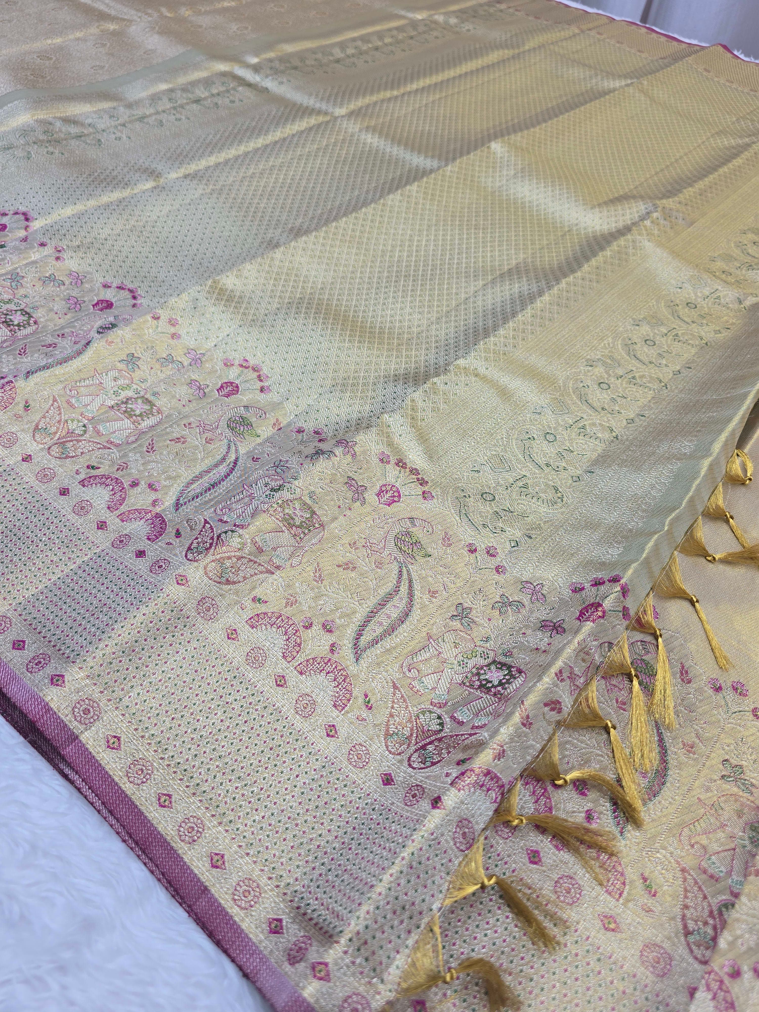 Handloom Gold Silk Saree thumbnail 2