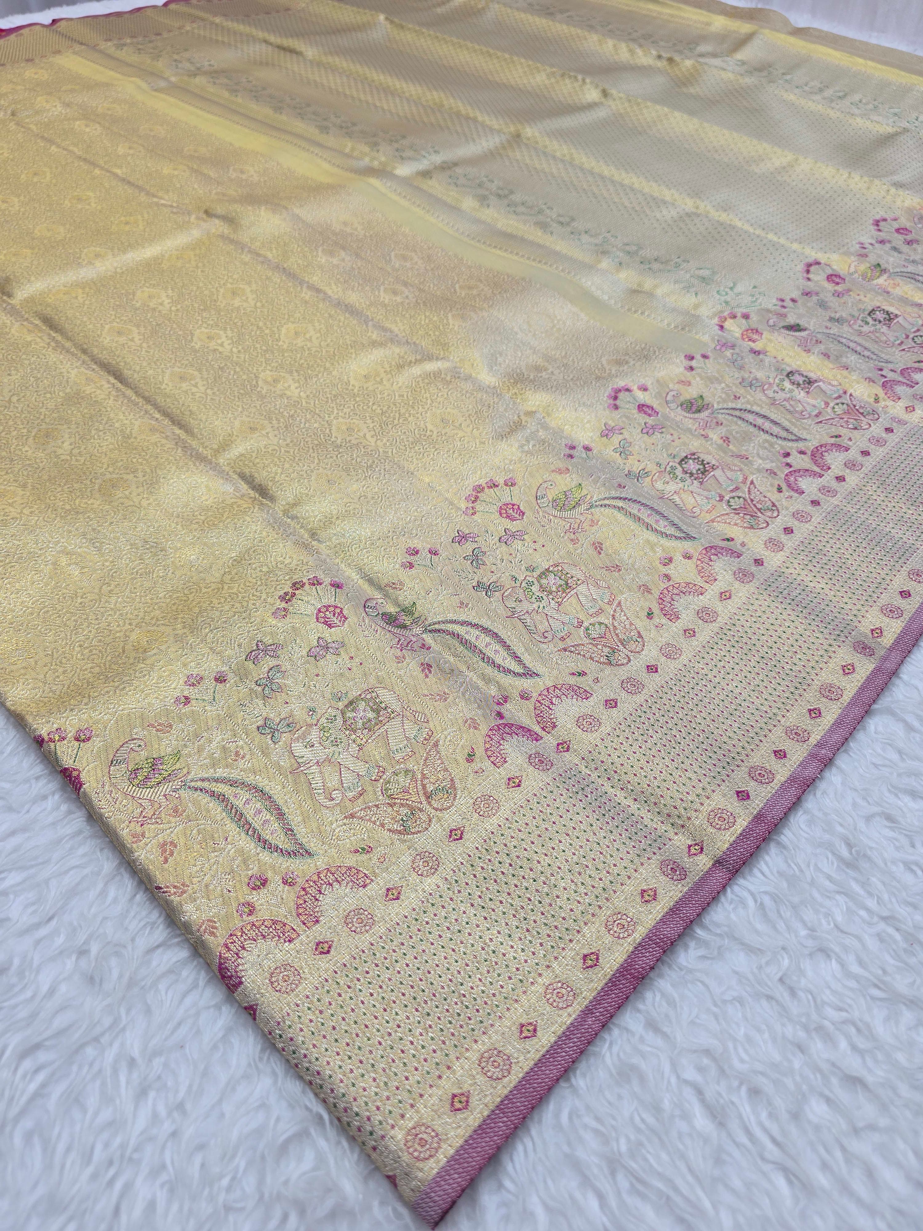 Handloom Gold Silk Saree thumbnail 5