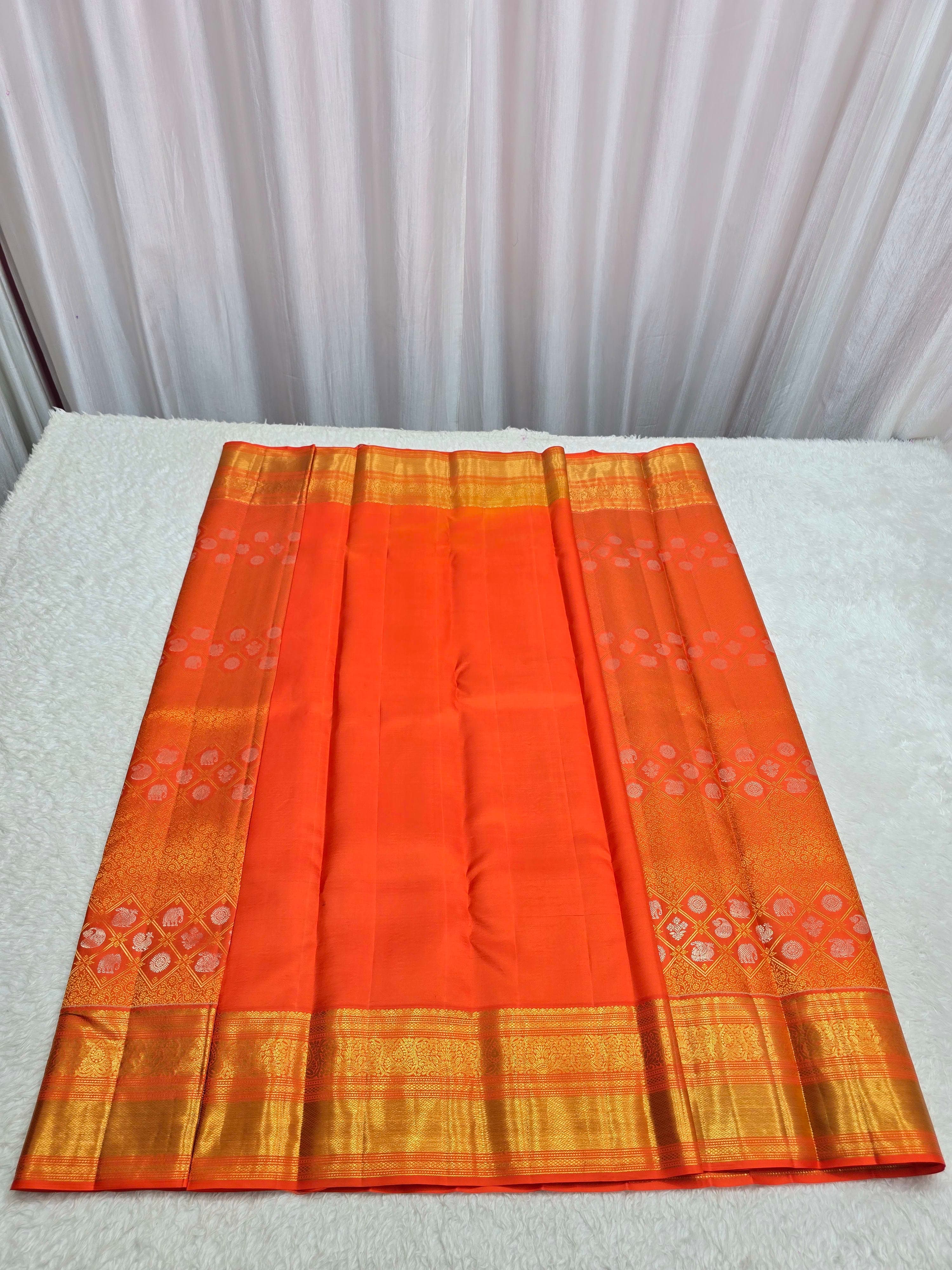 Handloom Orange Silk Saree thumbnail 6
