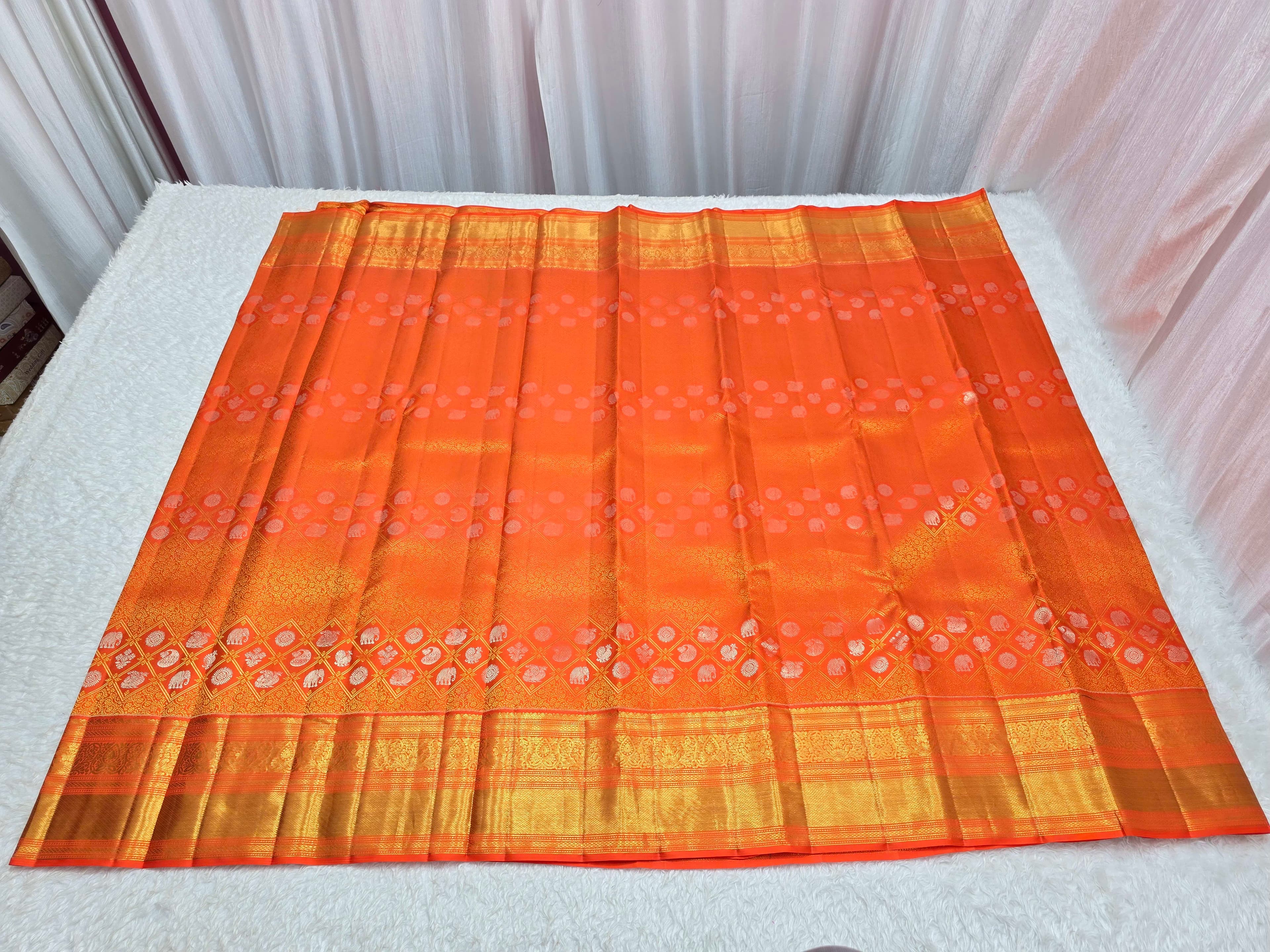 Handloom Orange Silk Saree thumbnail 2