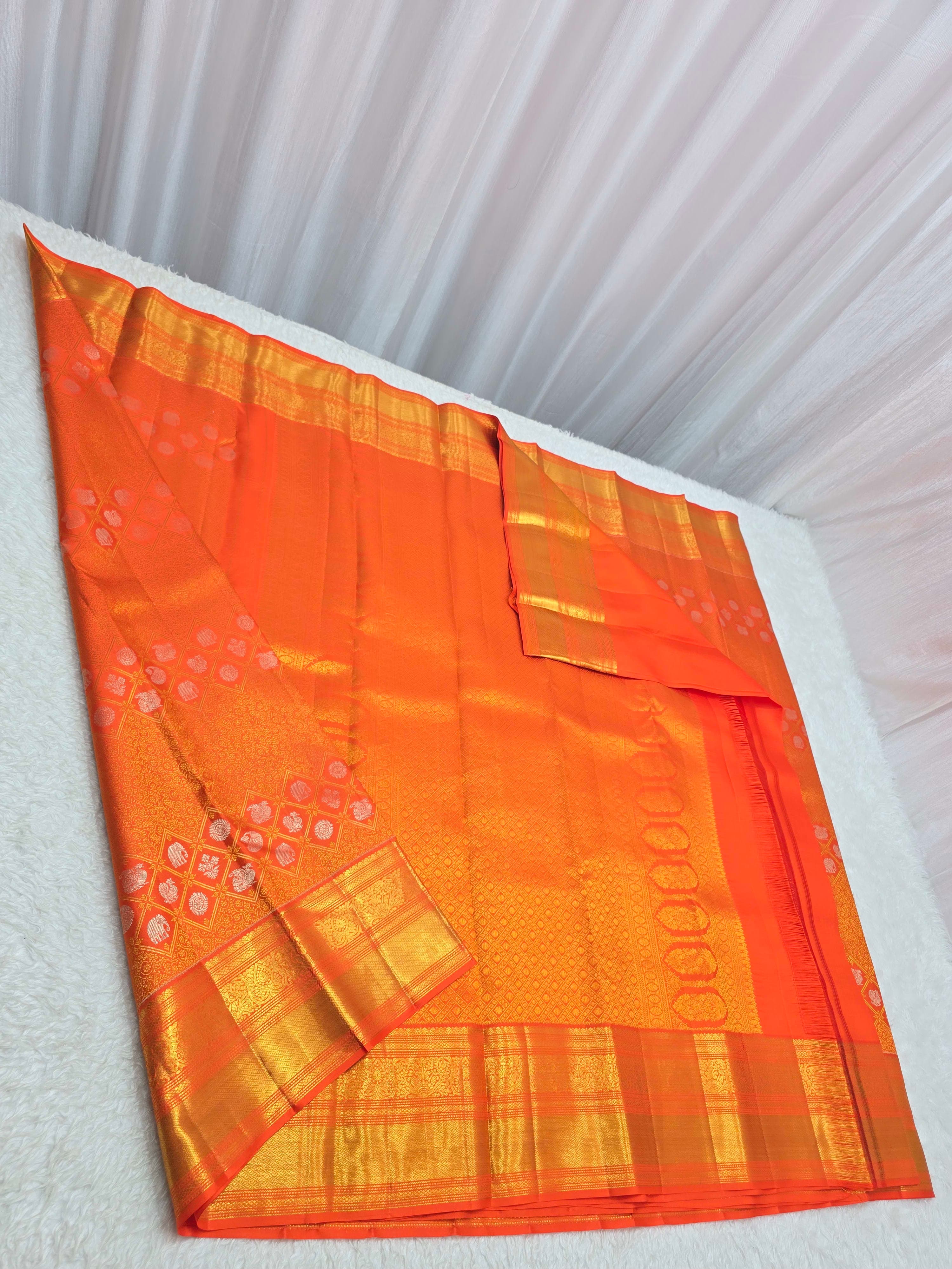Handloom Orange Silk Saree thumbnail 7