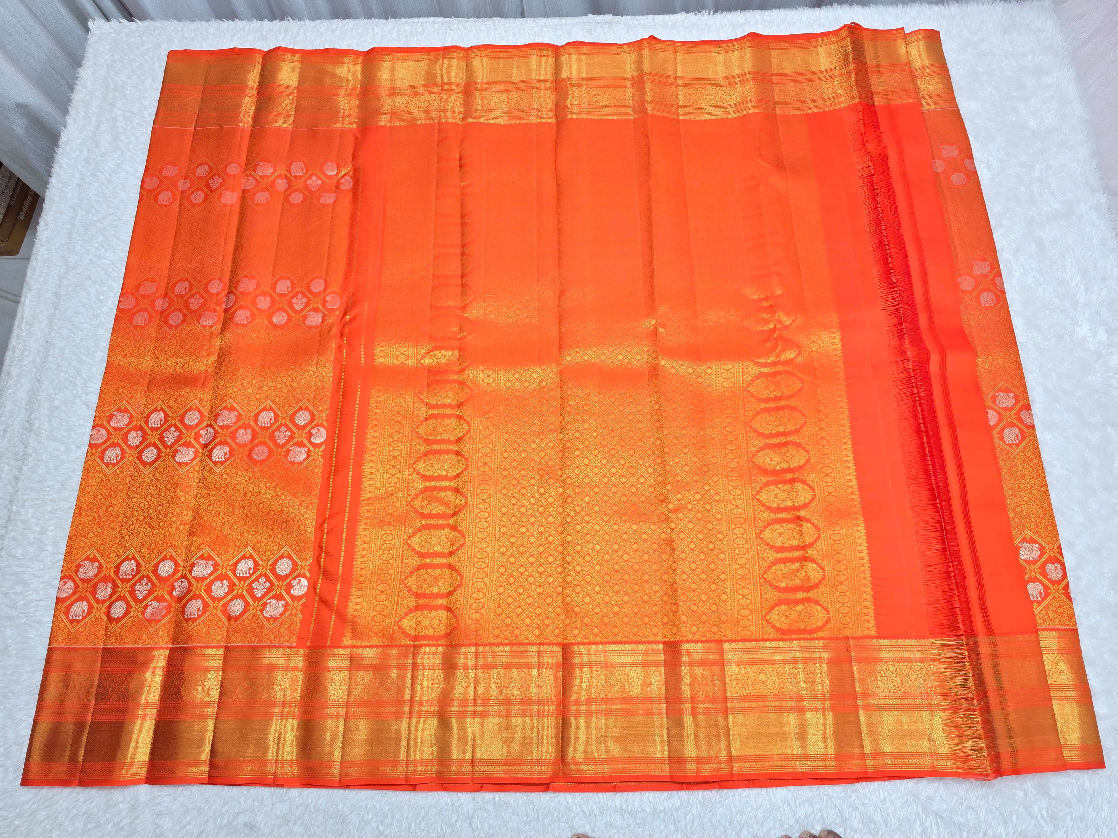 Handloom Orange Silk Saree thumbnail 3