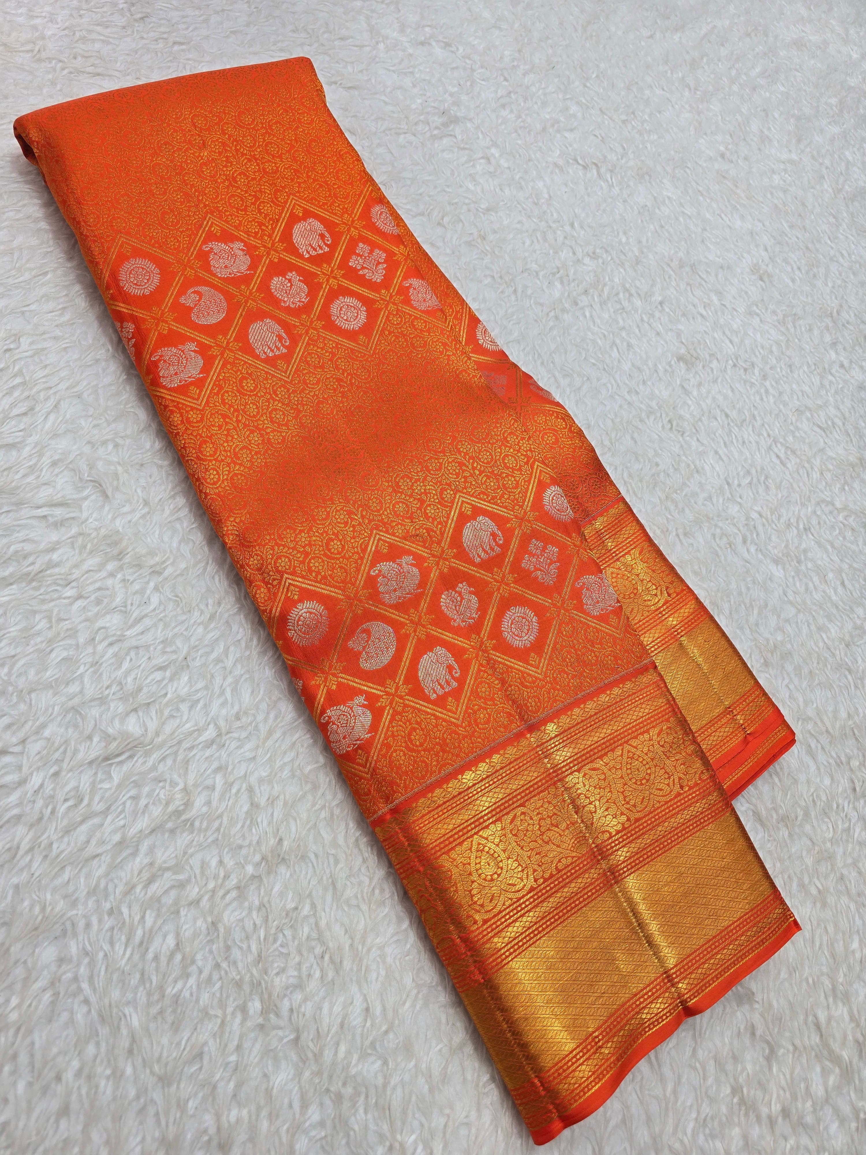 Handloom Orange Silk Saree - View 1