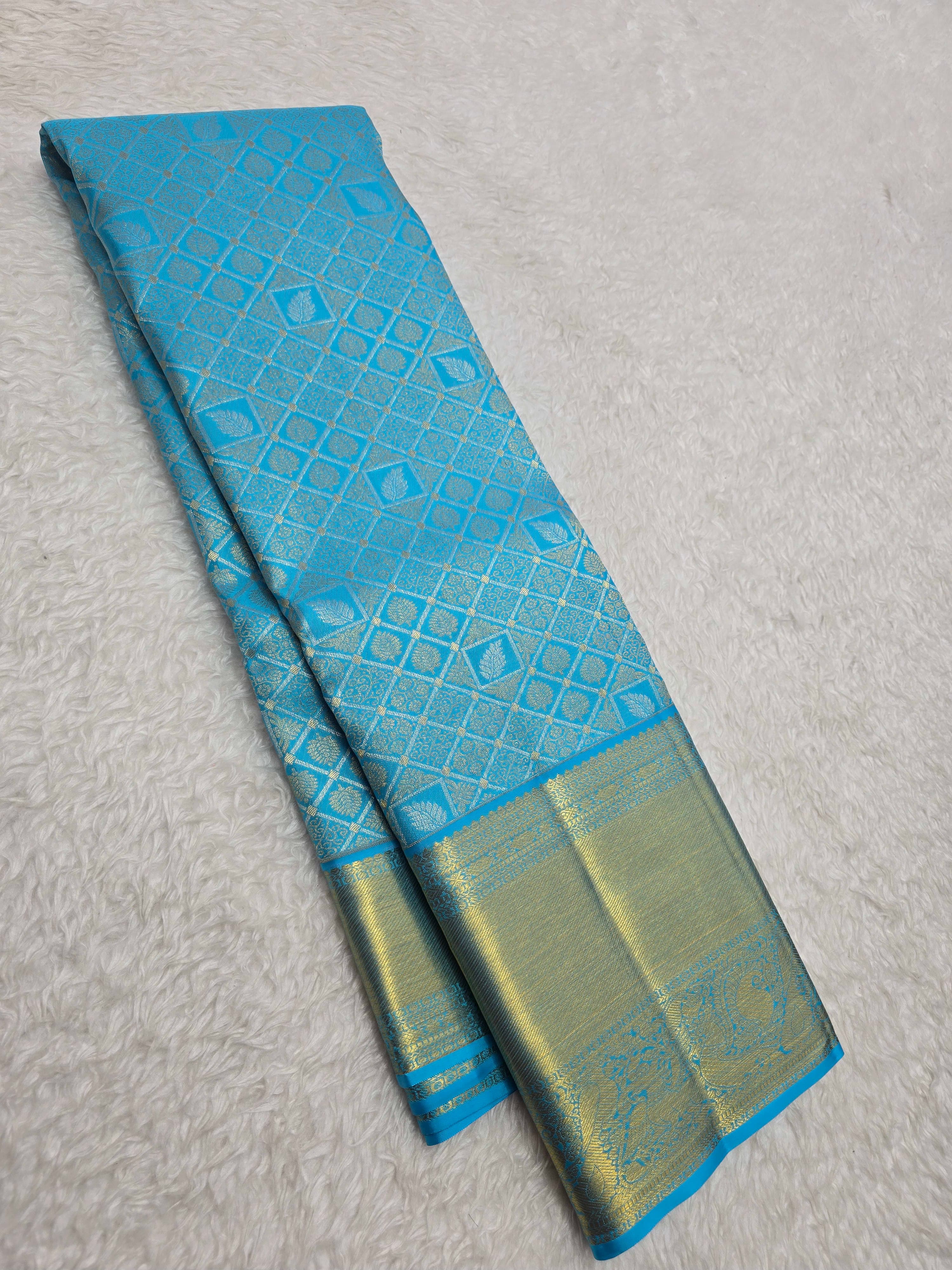 Handloom Skyblue Silk Saree - View 1