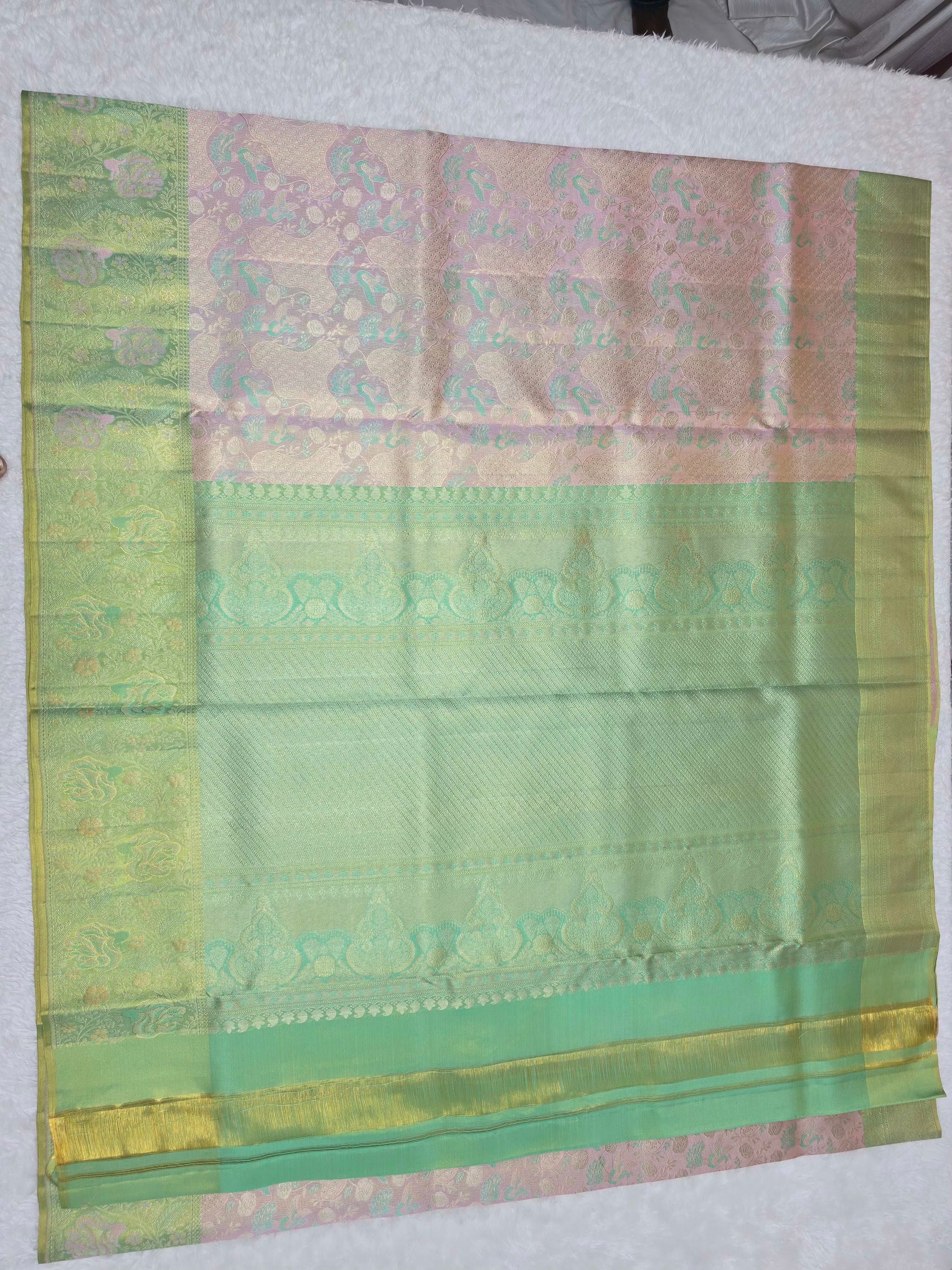 Handloom Peach Pink Silk Saree thumbnail 3