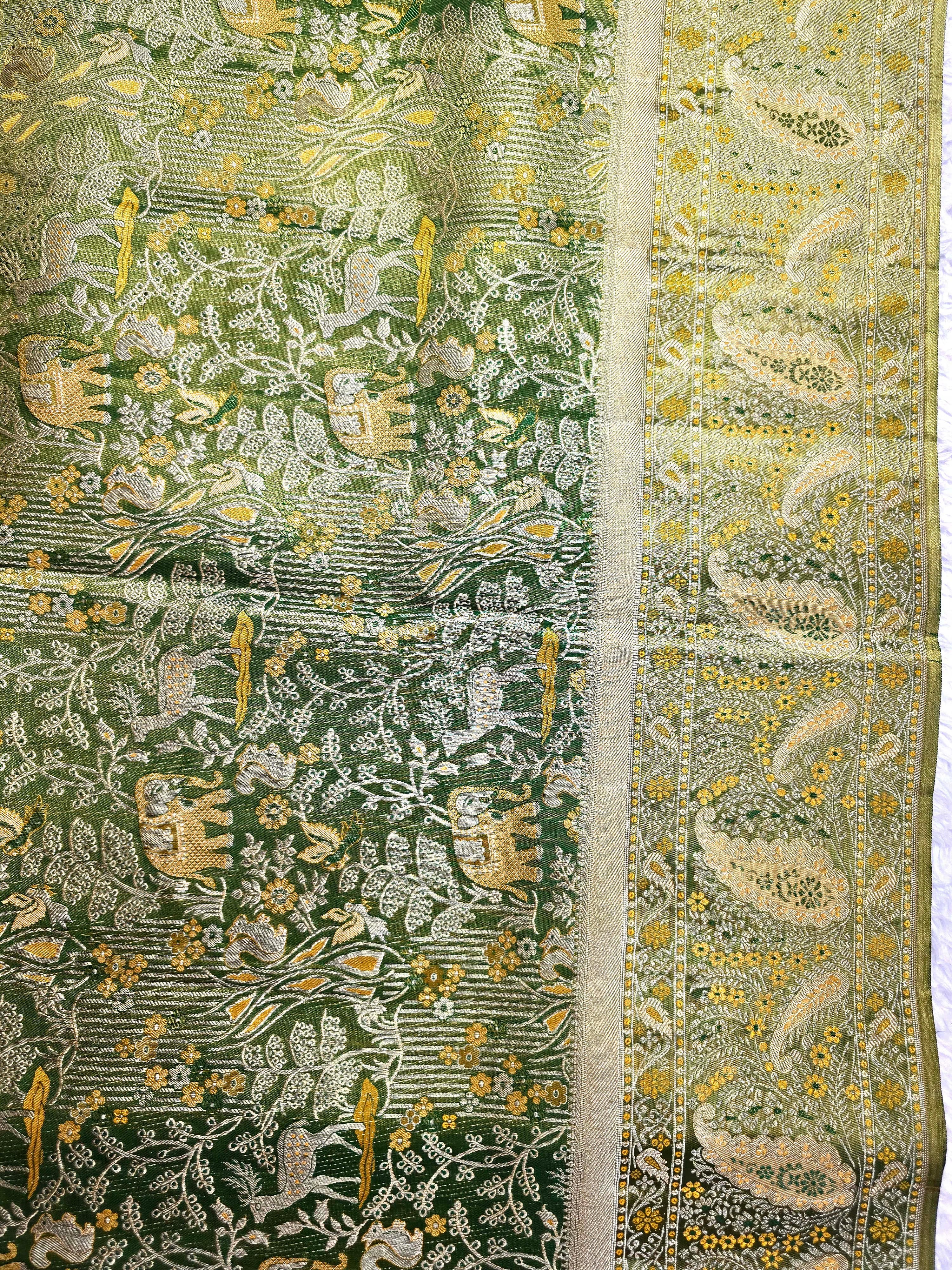 Handloom Parrot Green Silk Saree thumbnail 5