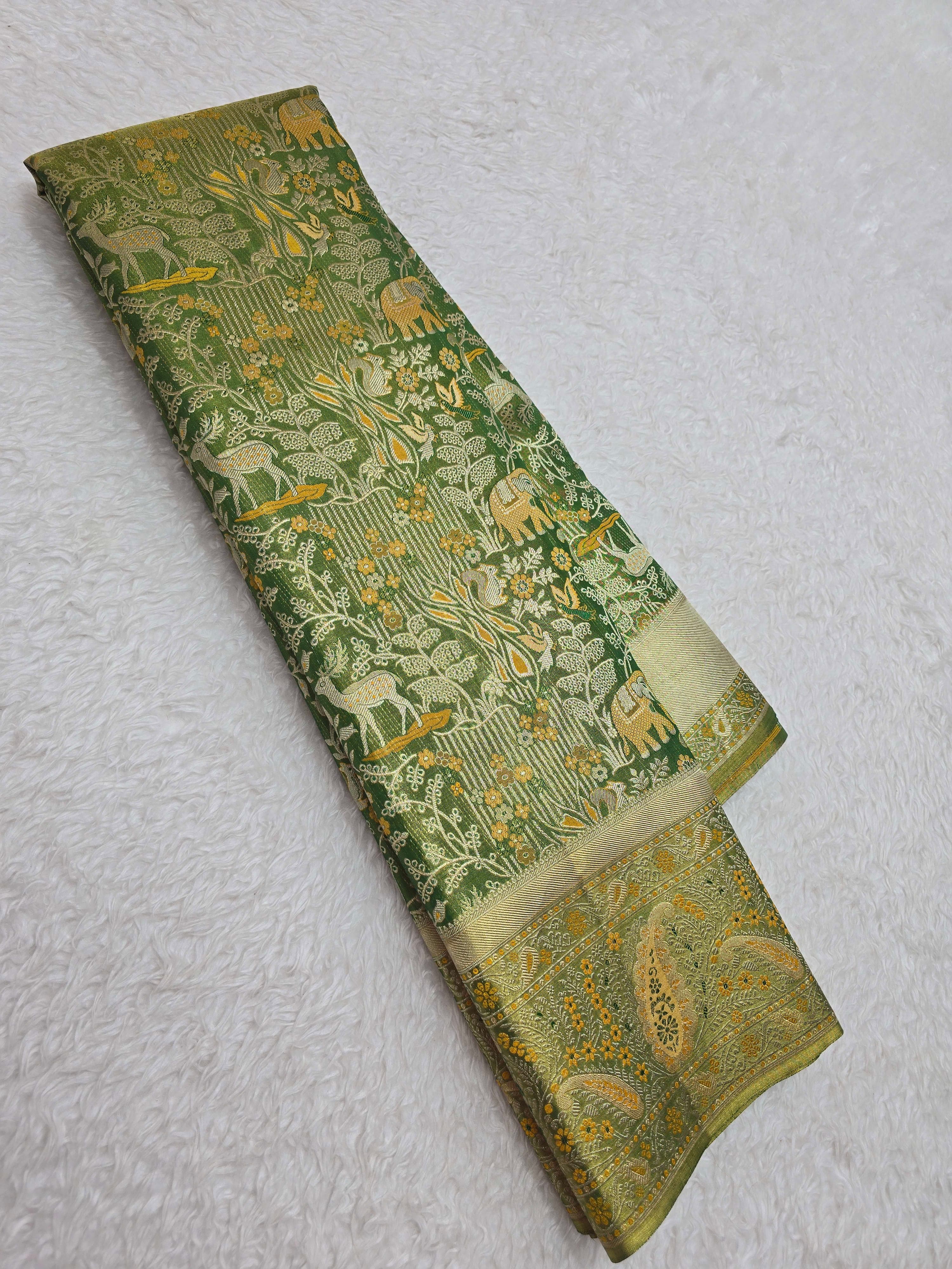 Handloom Parrot Green Silk Saree - View 1