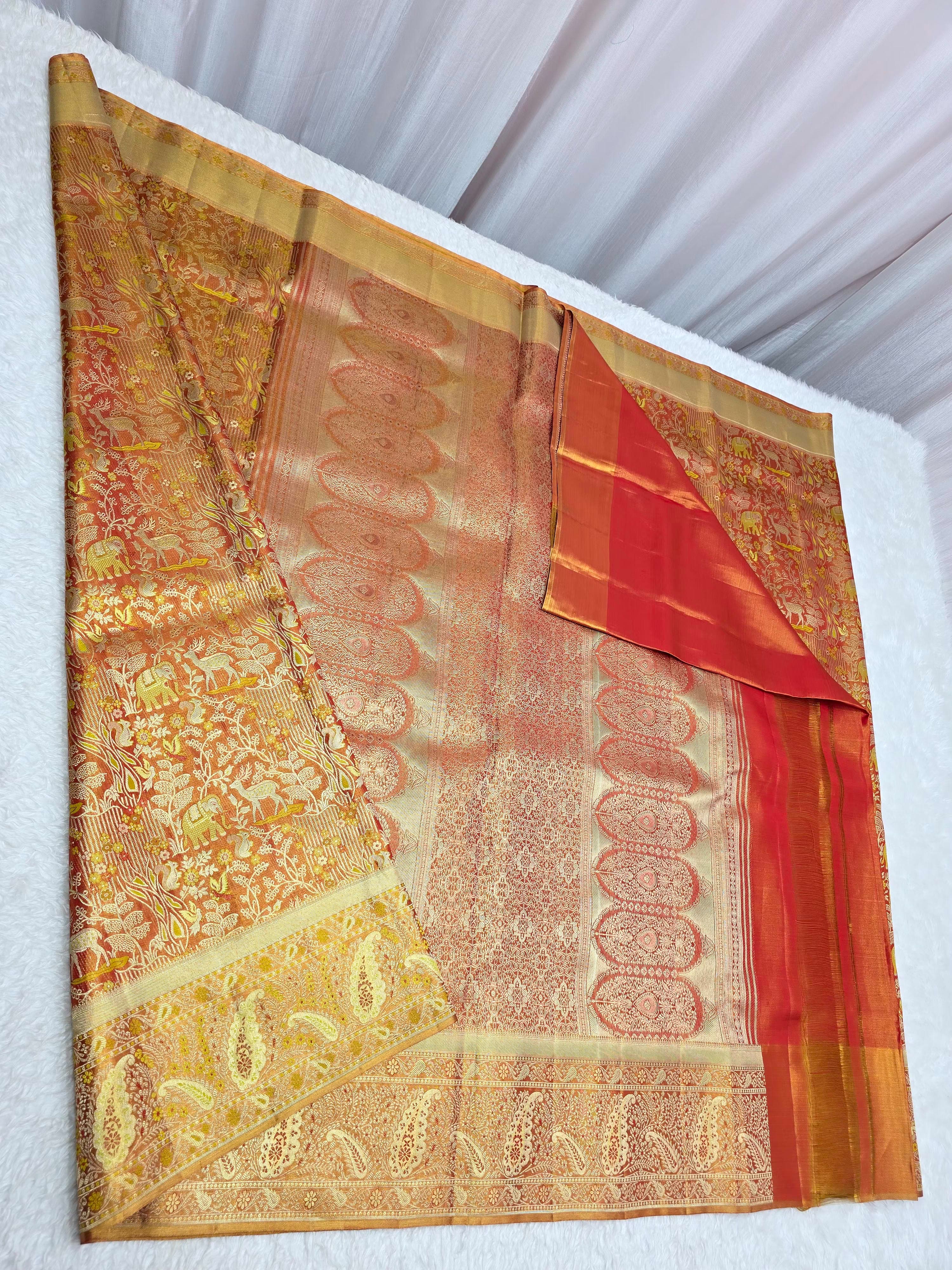 Handloom Red Gold Silk Saree thumbnail 7