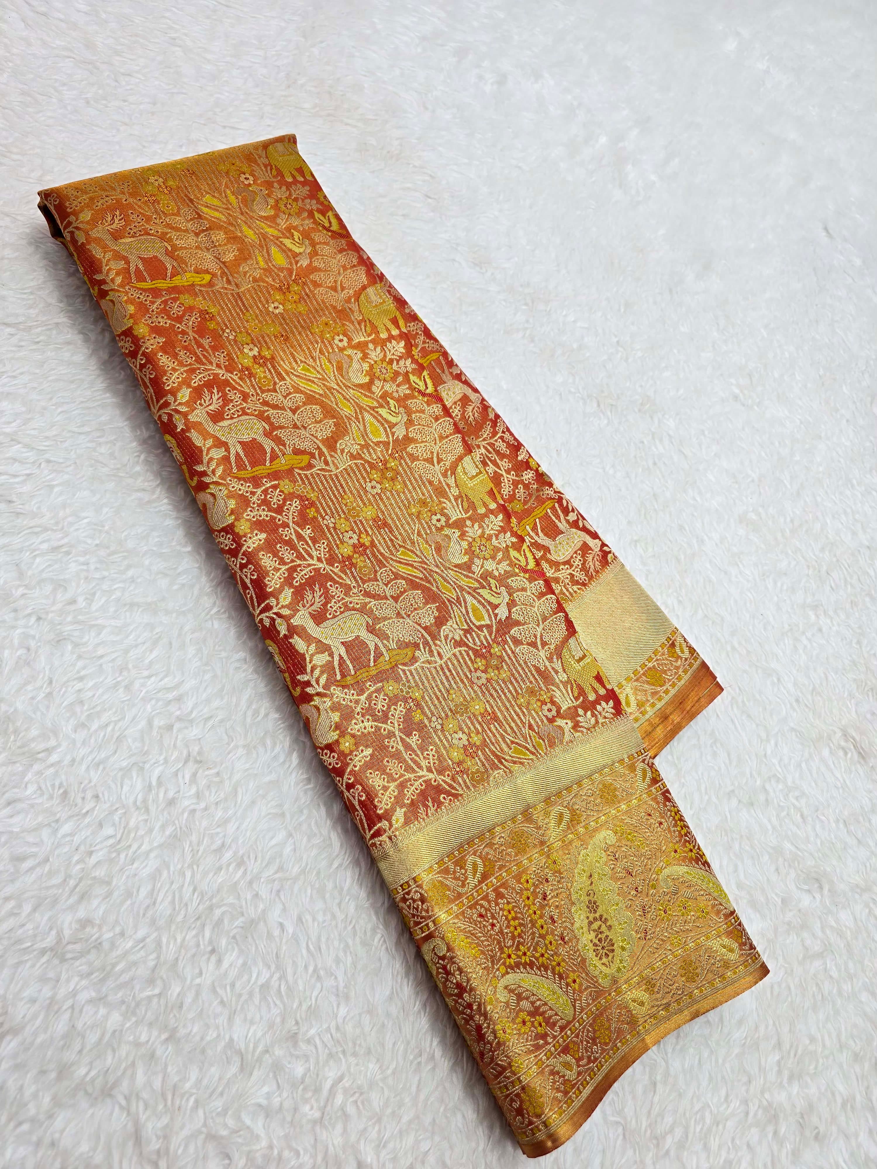 Handloom Red Gold Silk Saree - View 1
