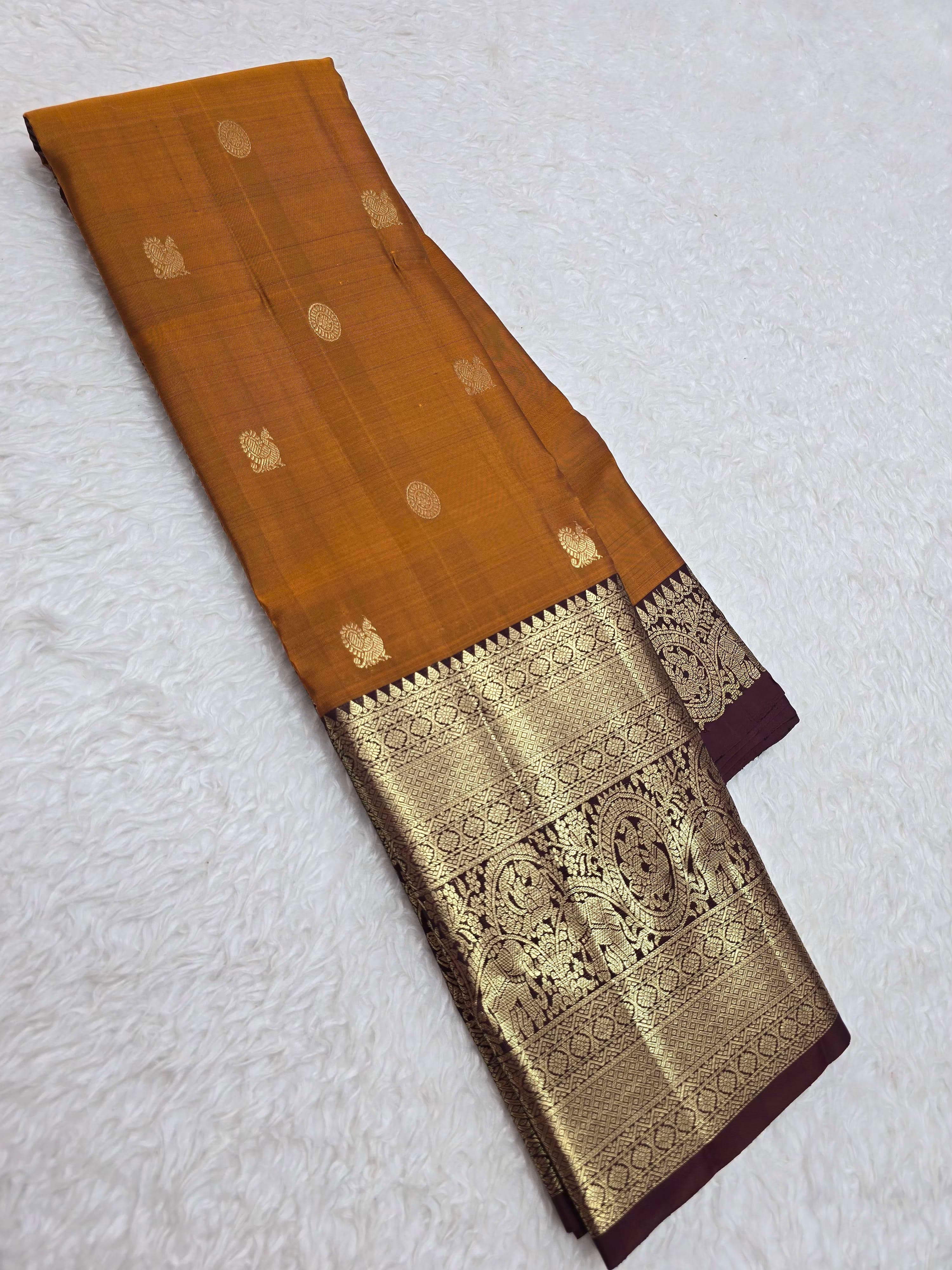 Handloom Rust Orange Silk Saree - View 1