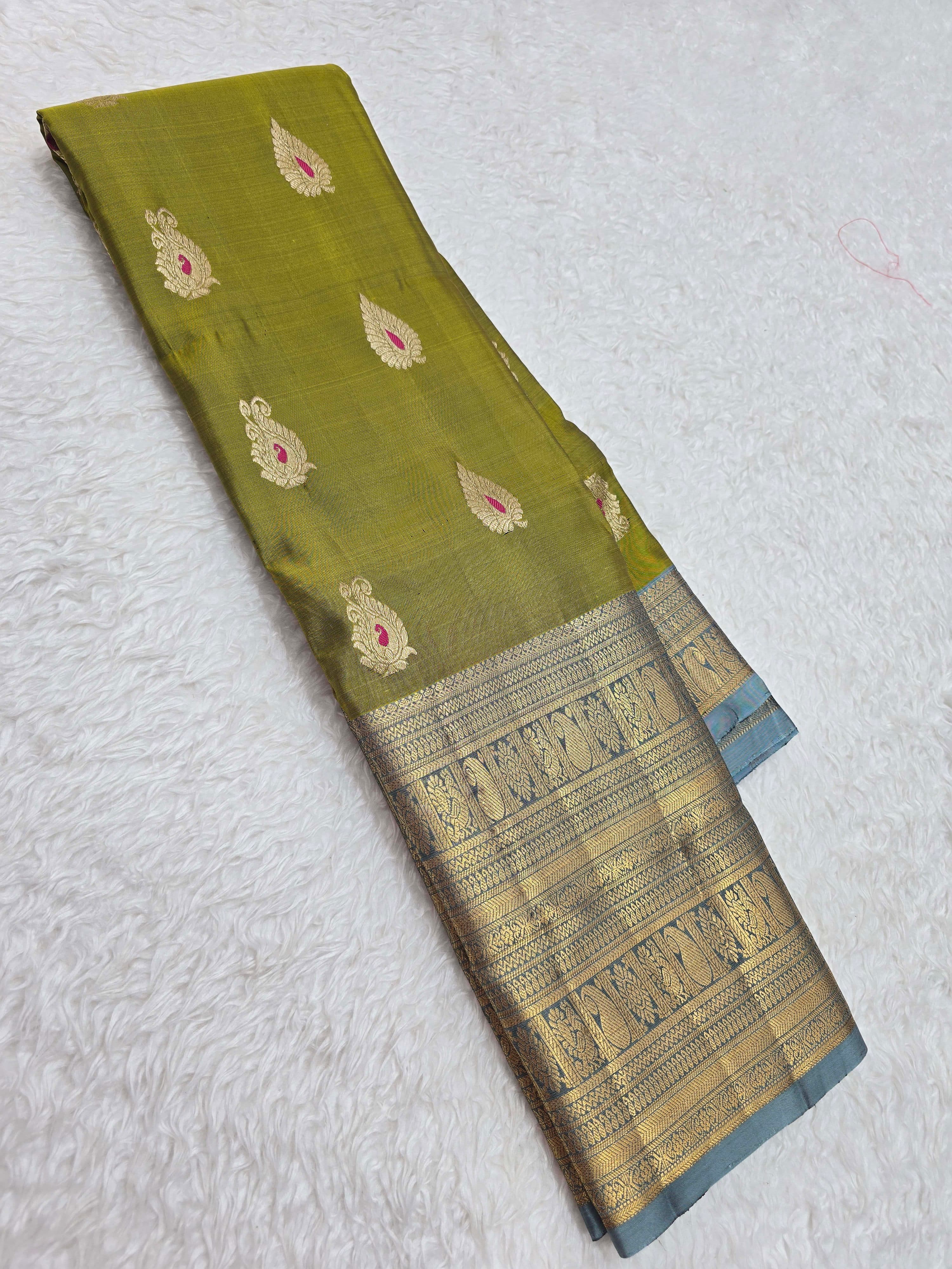 Handloom Olive Green Silk Saree - View 1