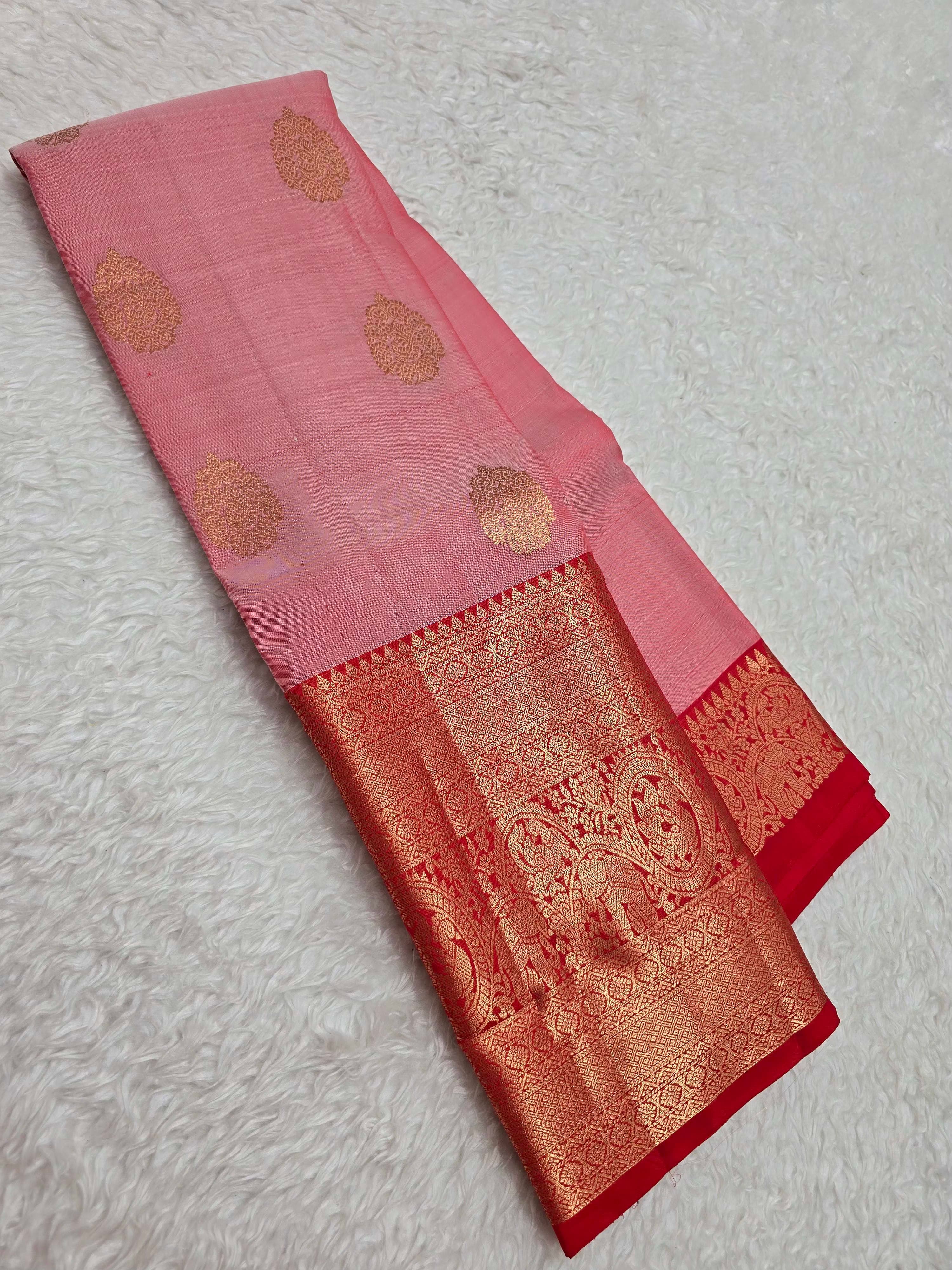Handloom Baby Pink Silk Saree - View 1