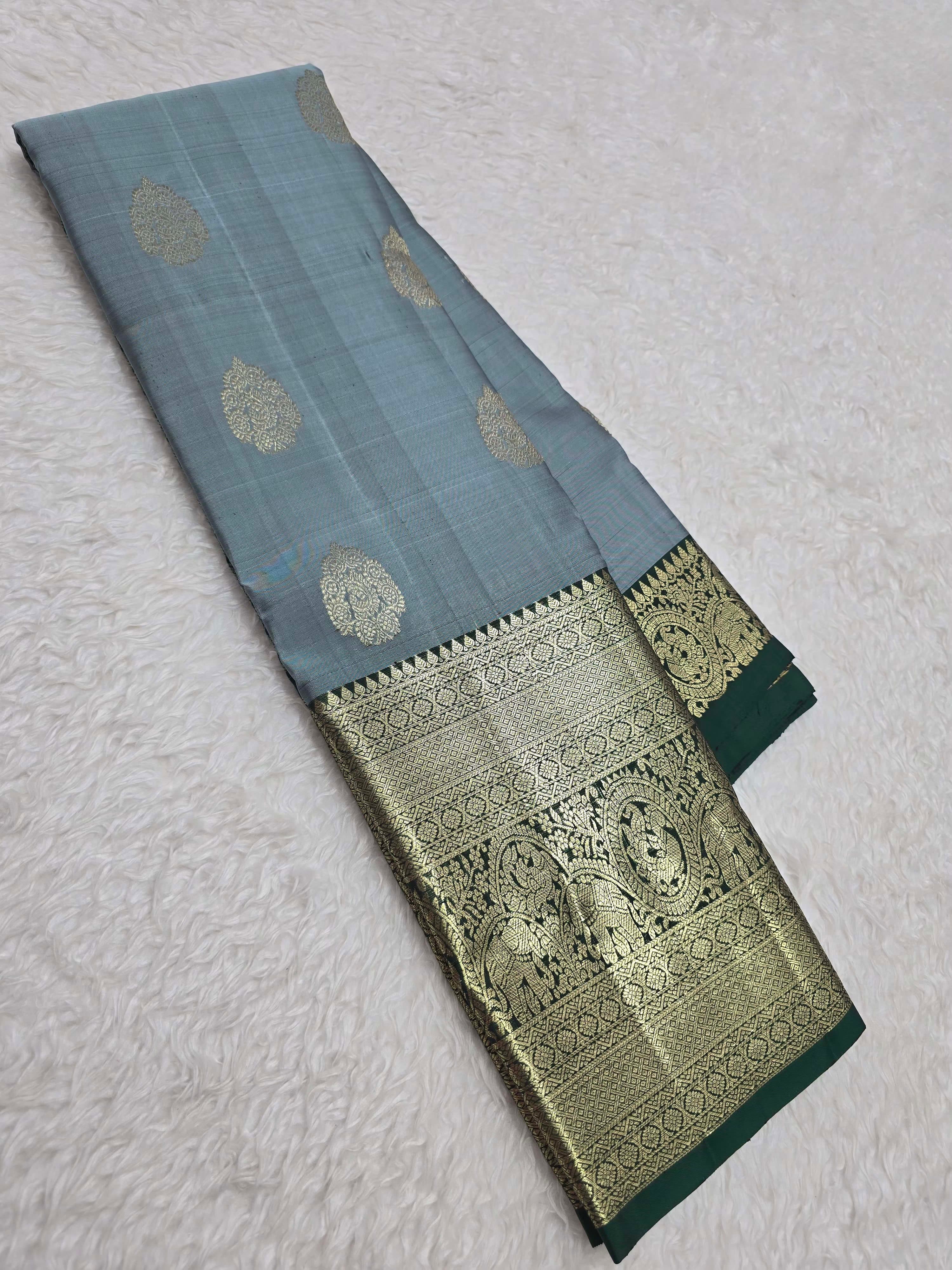 Handloom Grey Silk Saree - View 1