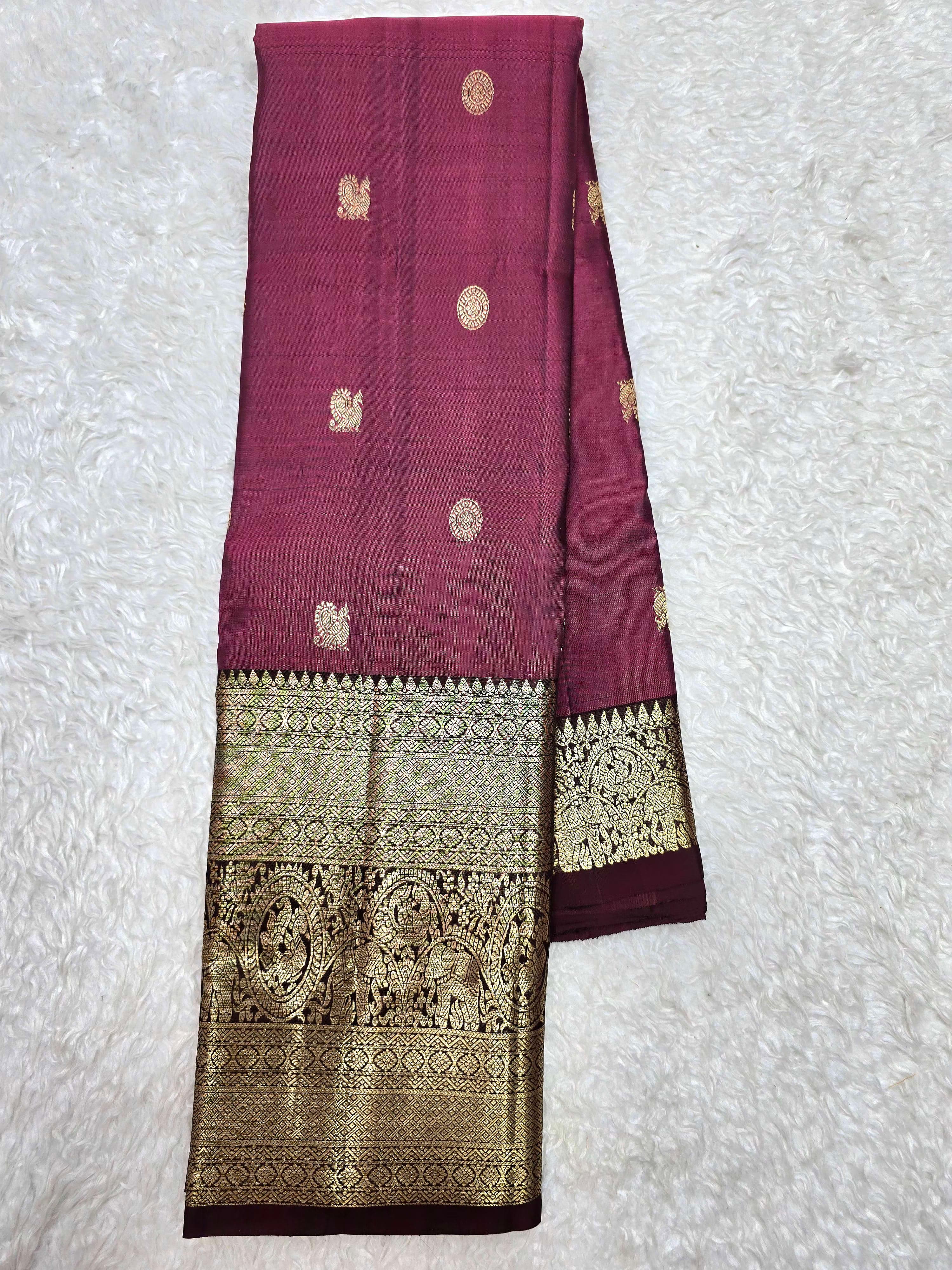Handloom Wine Silk Saree - View 1