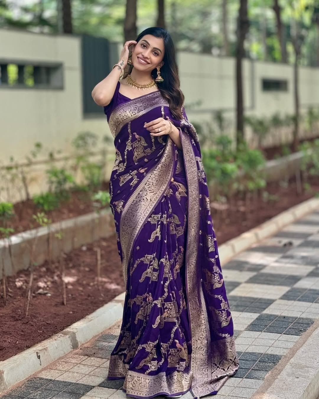 Royal Purple Banarasi Festive — close drape